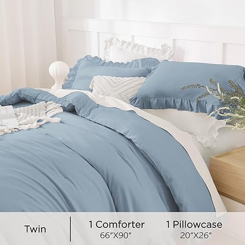 Miniatura 93 de Andency Juego de edredón beige tamaño King, 3 piezas estilo farmhouse shabby chic con volantes, ligero esponjoso suave de microfibra para todas