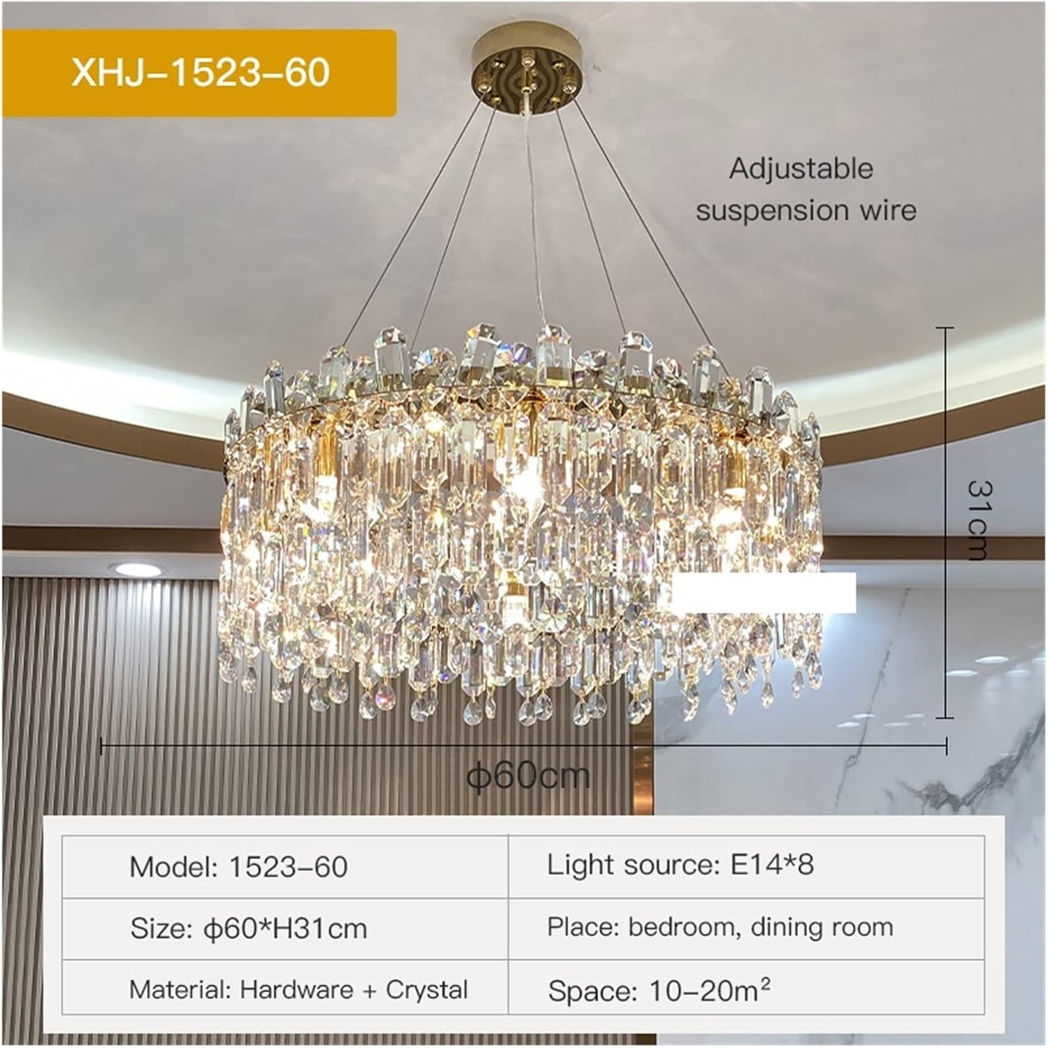 シャンデリア, クリスタルシャンデリアライト高級クリスタルペンダント