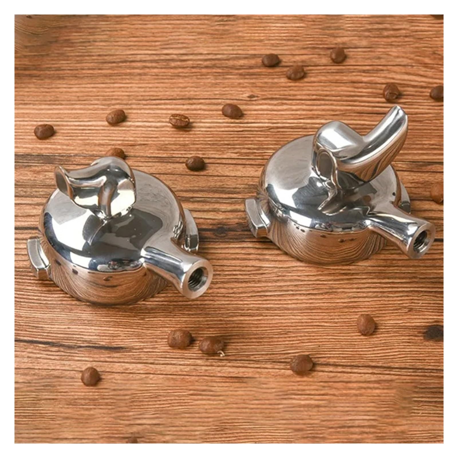 Siebträger, kompatibel mit Nuova, 58MM 2-ear Kaffeegriff | Einfach- und Doppelauslauf, Edelstahl und Holz, permanenter Filterkorb(58mm-single mouth-B)