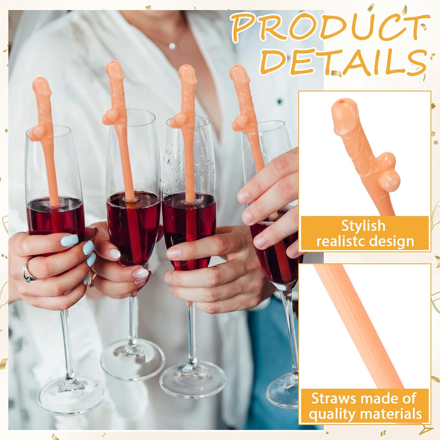 30 Pcs Party Drinking Straws Creative Design Reusable Drinking Accessory Party Supplies for Celebrations Cocktail Bar Accessories (Skin Color)