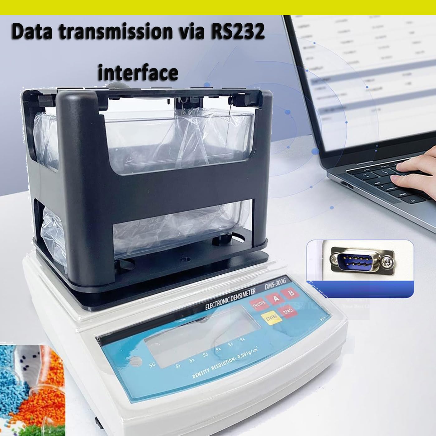 Digital Solid Density Meter Soild Densimeter Density Meter Measurement Equipment with Max Range 300g RS-232 Interface Maximum Weight 300g Resolution 0.001 g/cm3 Minimum Weight 0.005g