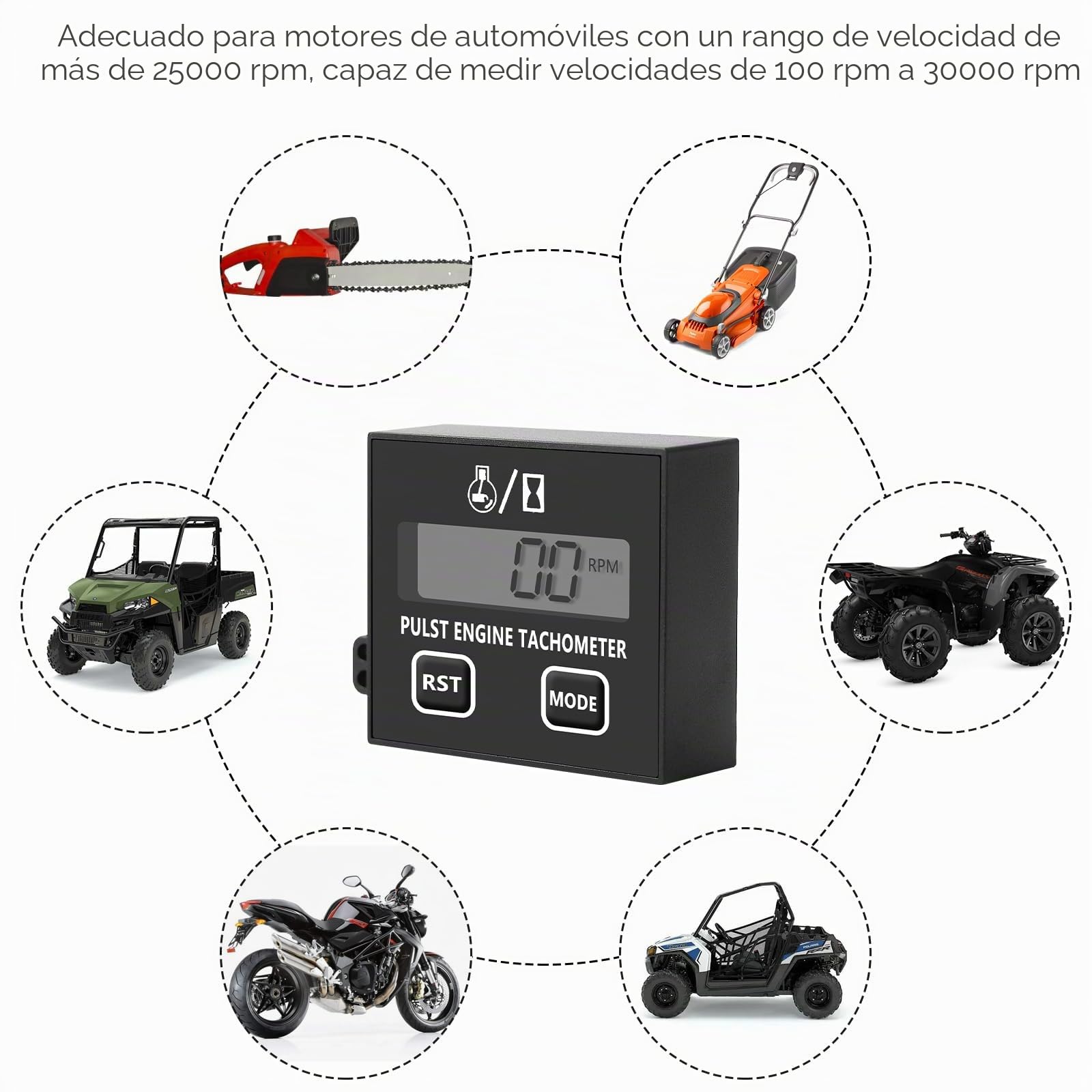 Tacómetro digital para motosierra y motosierra, tacómetro inductivo para motores pequeños, resistente al agua con contador de horas de funcionamiento