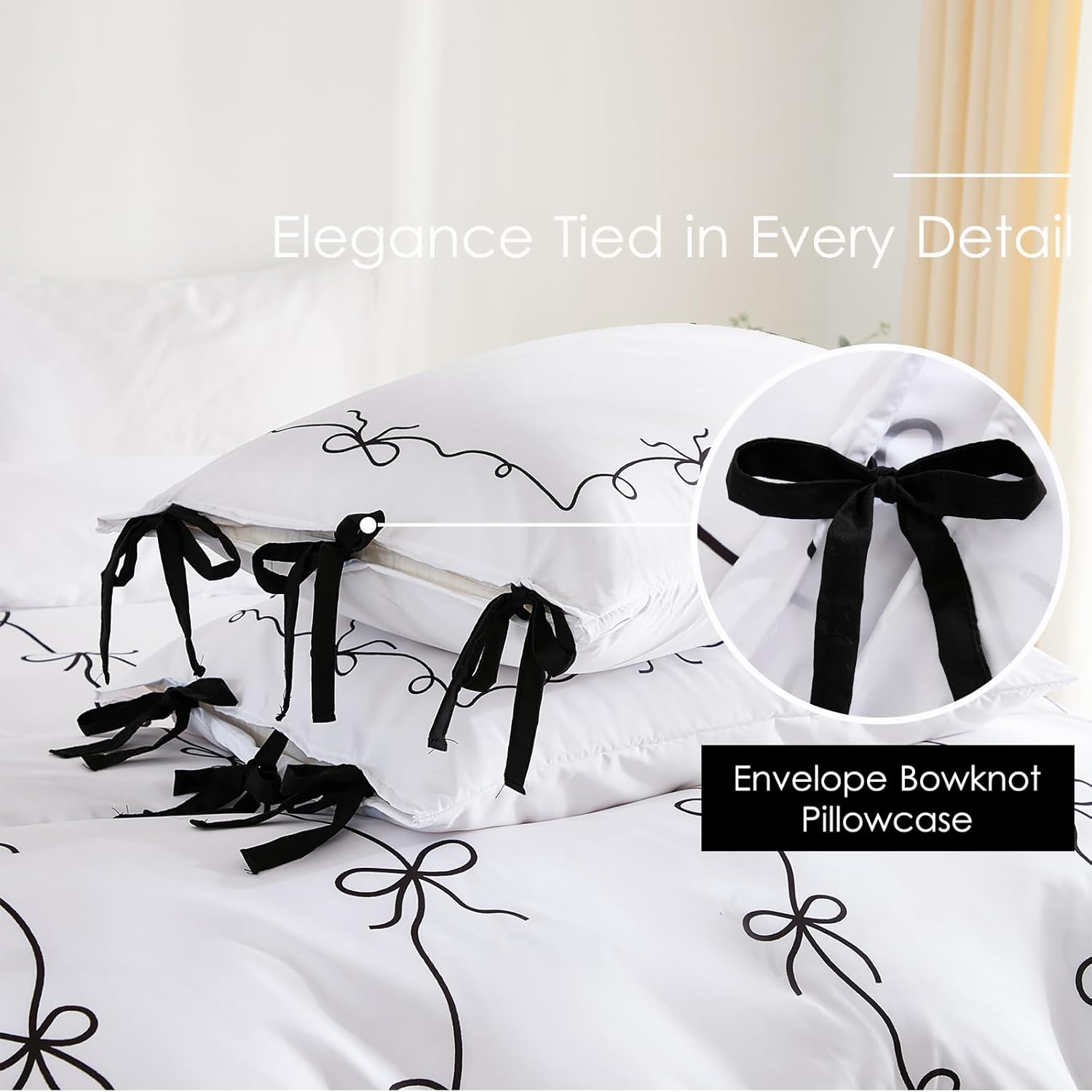 Black White Duvet Cover Set Black Bow Tie Bedding Set Super Soft Breathable Microfiber Bowknot Butterfly Tie Aesthetic Bedding Romantic French Queen Duvet Cover for All Season
