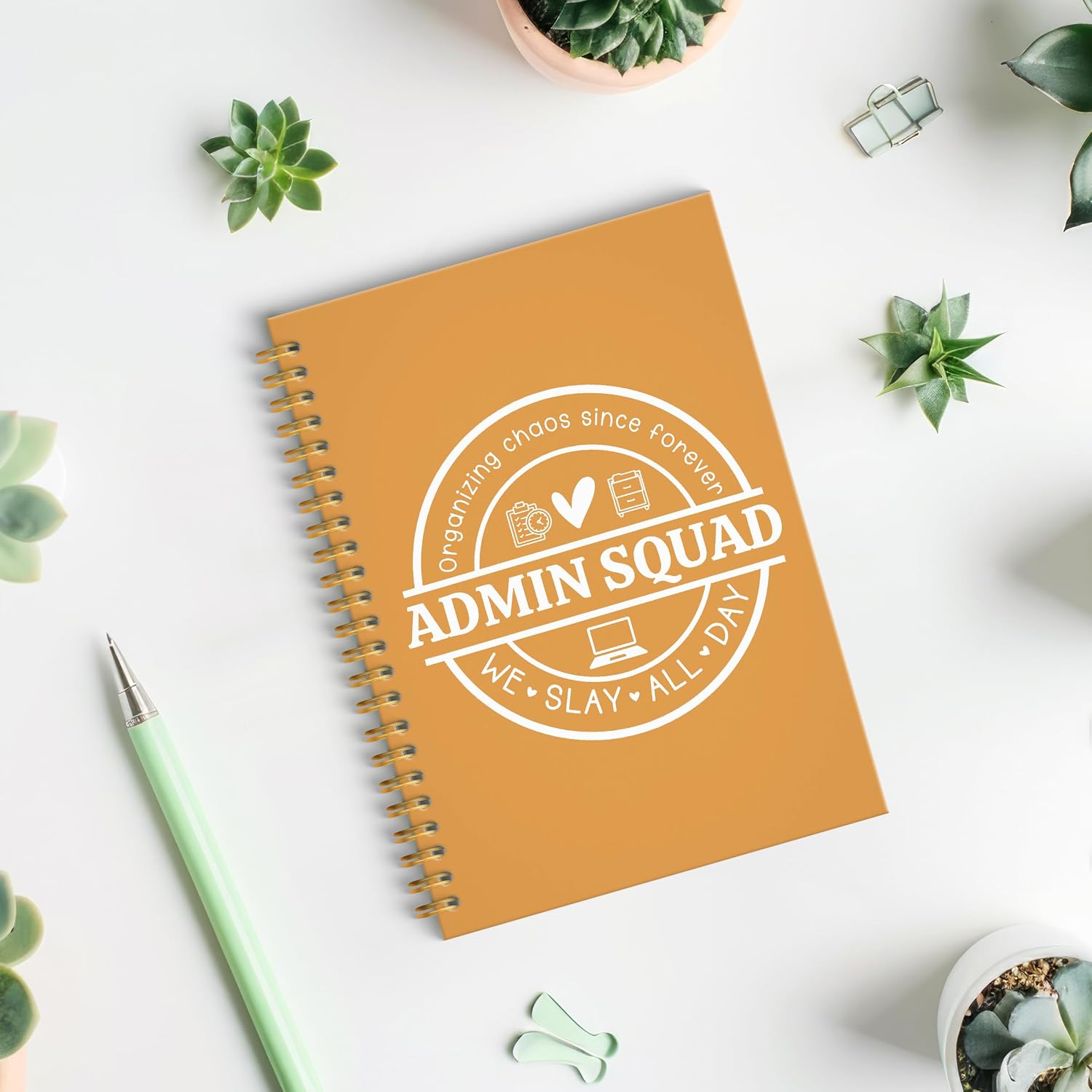 Admin Squad Office Glitter Spiral Notebook, Administrative Assistant Gifts Journal, School Administrator Staff Hardcover Notebook Journal for Writing Note Taking, 5.5x8.3 Inch (Orange) image 2