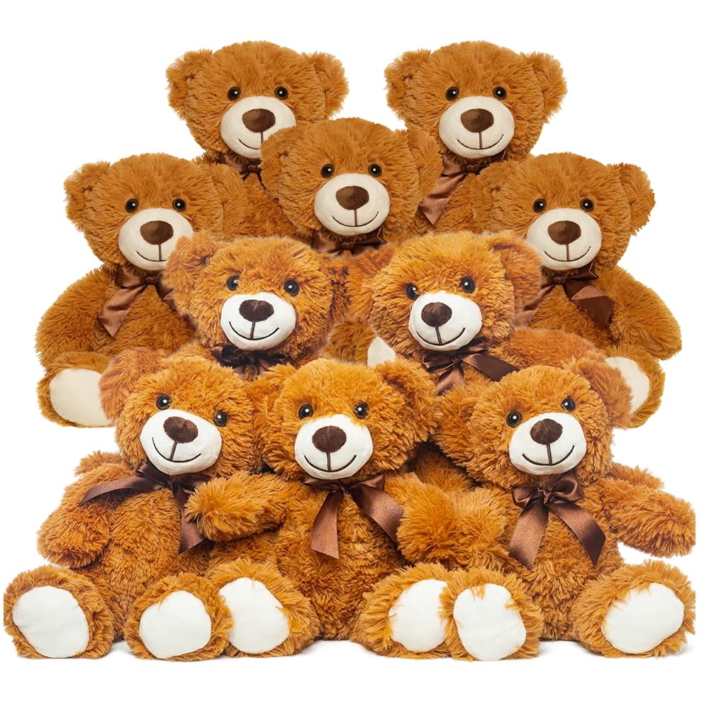 Yeqivo Orsi di peluche Animali imbalsamati Giocattoli di peluche Regalo per Bambino Fidanzata 13.5 Pollici per Natale San Valentino Compleanno Matrimonio Festa (Marrone,10Pcs)