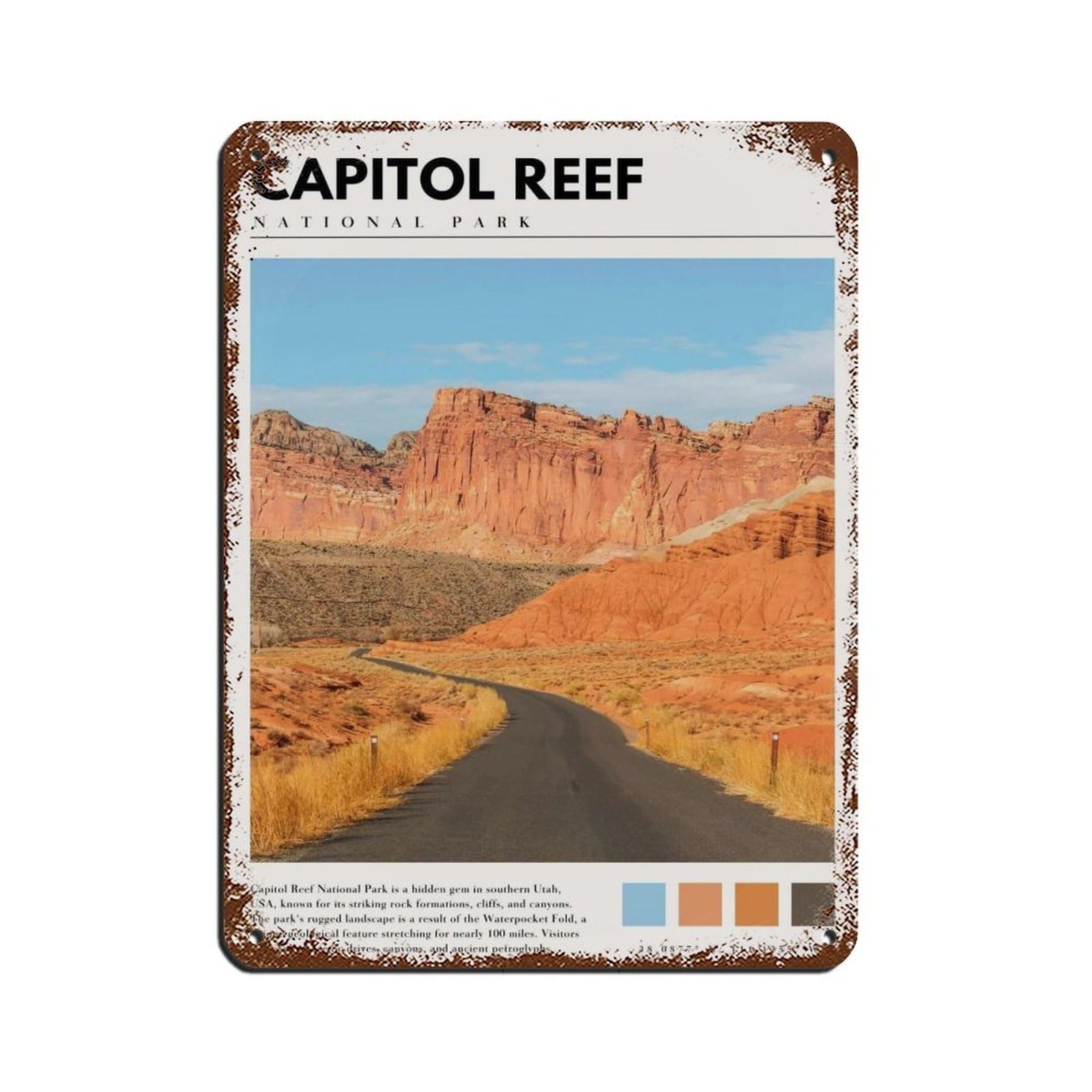 Capitol Reef Capitol Reef Utah Poster Art Retro Poster Metal Tin Sign Chic Art Retro Iron Painting Bar People Cave Cafe Family Garage Poster Wall Decoration 12x16inch(30x40cm)