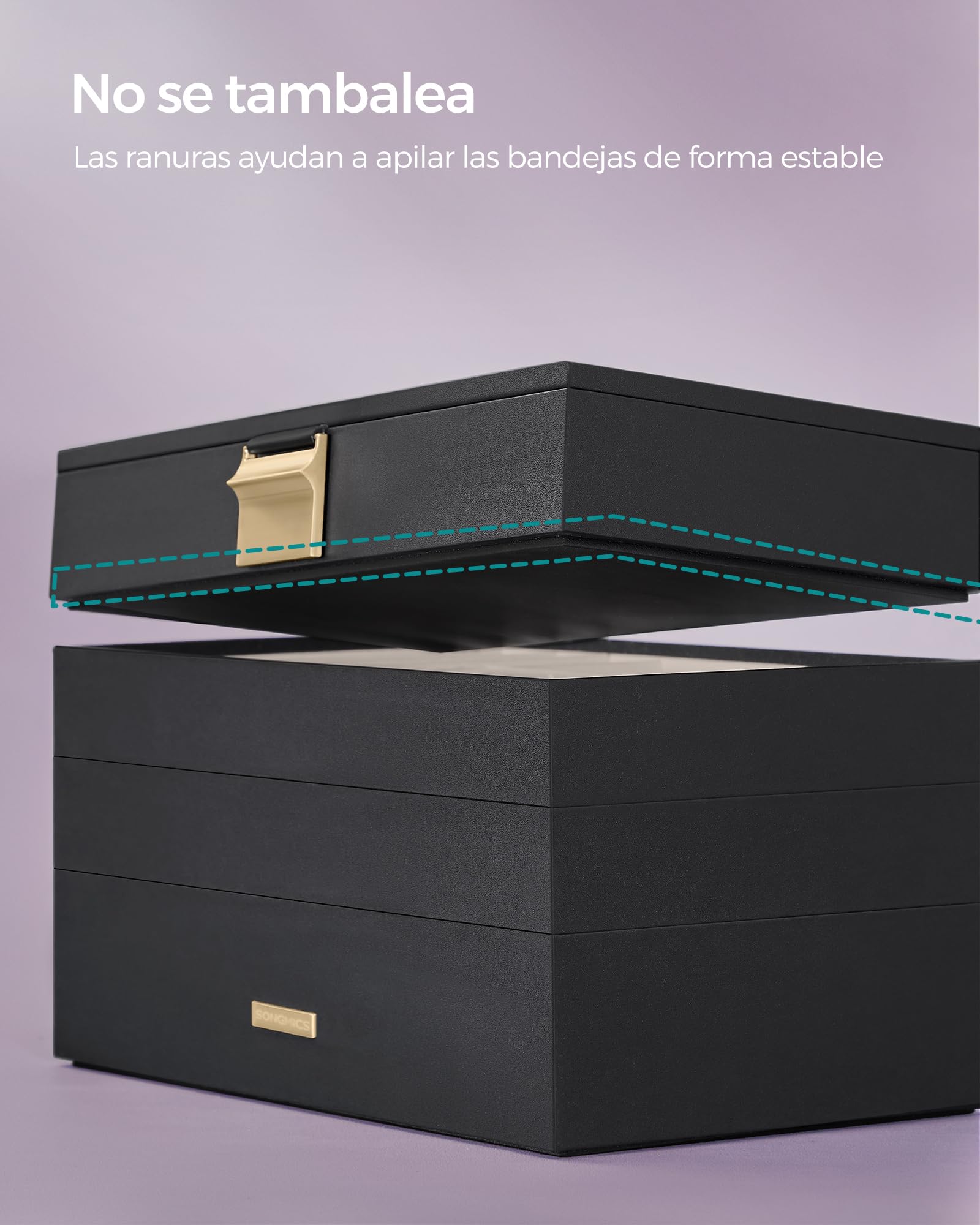 SONGMICS Colección GISELLA - Joyero Apilable, Caja de Joyas de 4 Capas Grande, Tapa de Cristal Transparente, para Cajón de Tocador, Idea de Regalo, Nergo Tinta, 17 x 28 x 18,3 cm JBC164B01