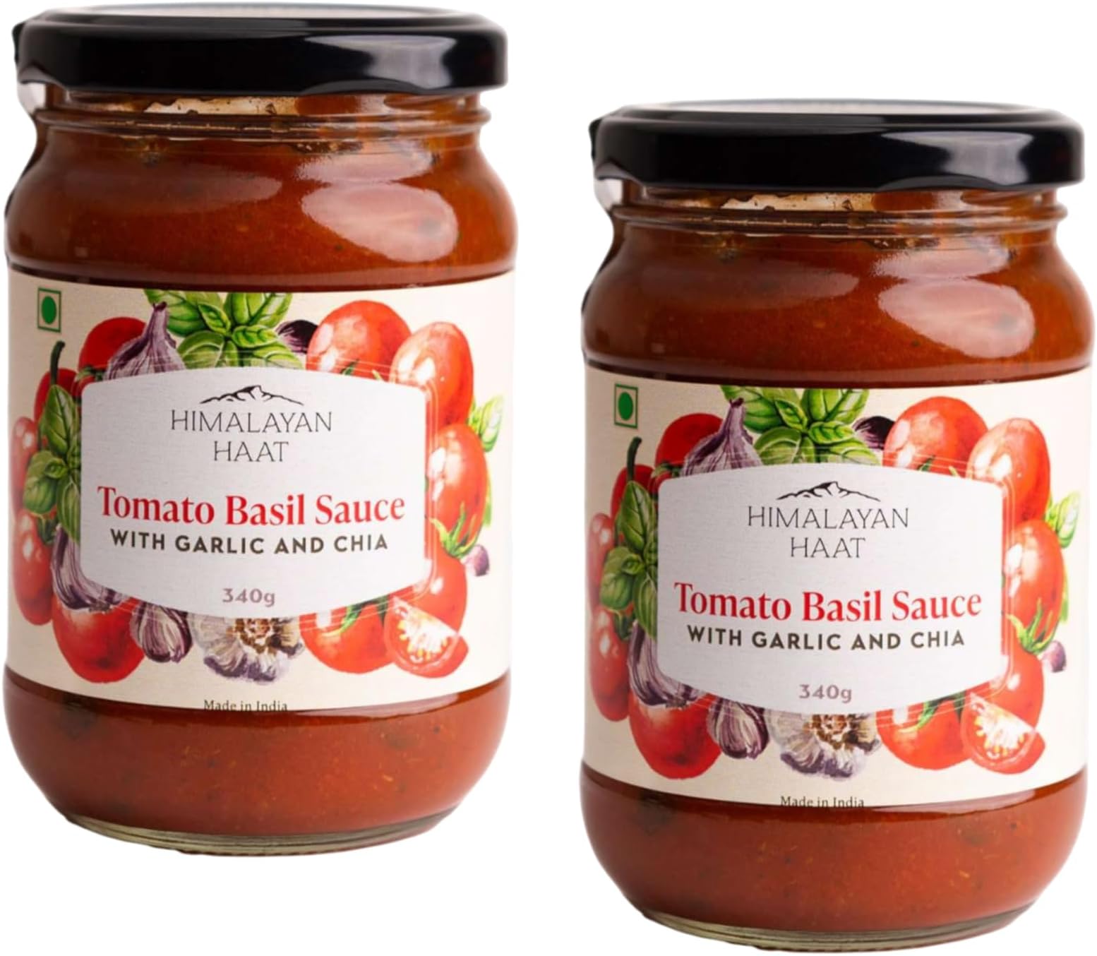 Tomato Basil Sauce with Garlic & Chia – Handmade Pasta & Pizza Sauce | Made with Heirloom Tomatoes | Farm Fresh, Oil-Free & Gluten-Free | 340g