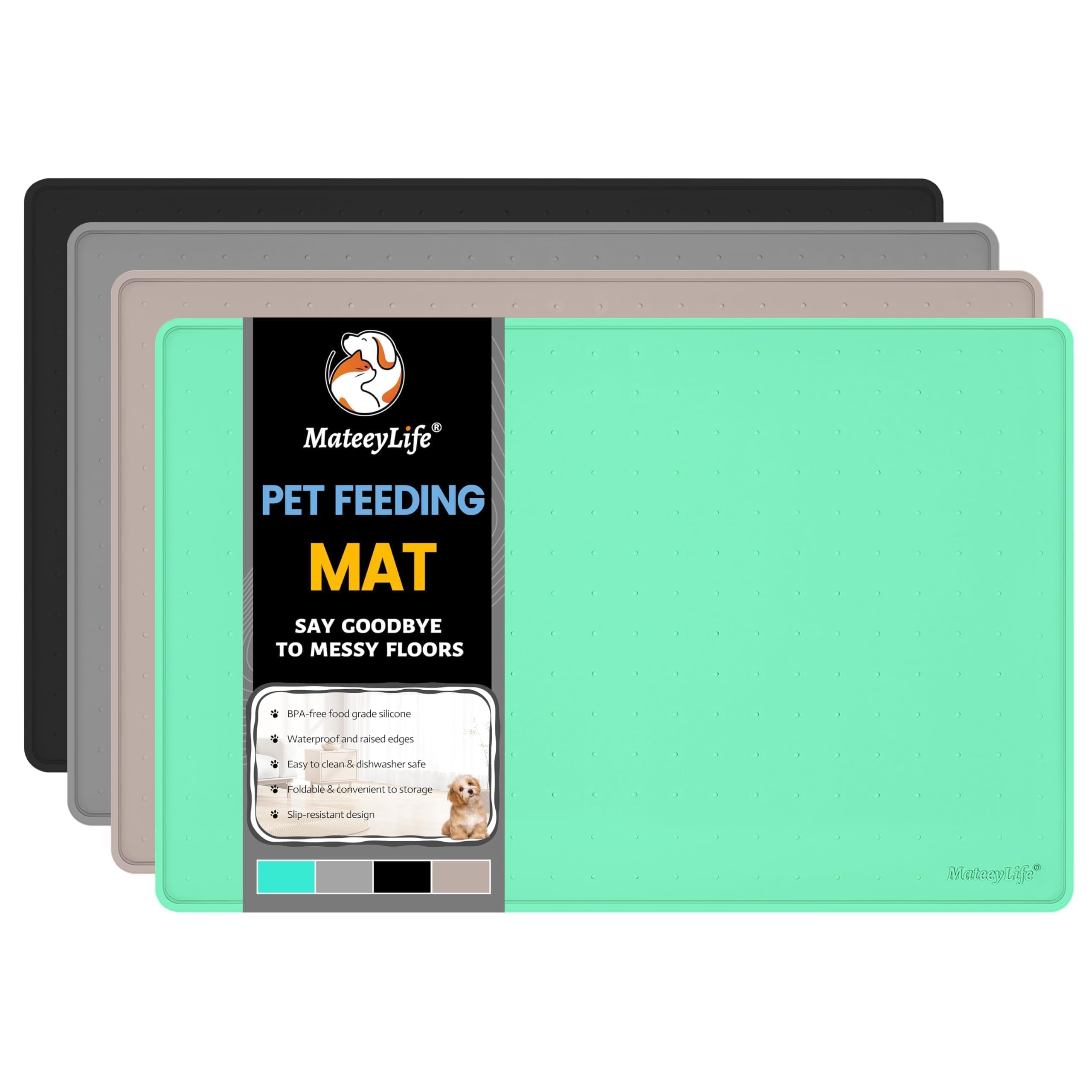 MateeyLife Tapis de nourriture pour chien et chat - Imperméable, antidérapant, bords surélevés - Plateau en silicone pour abreuvoirs désordonnés - 61 x 40,6 cm - Vert menthe