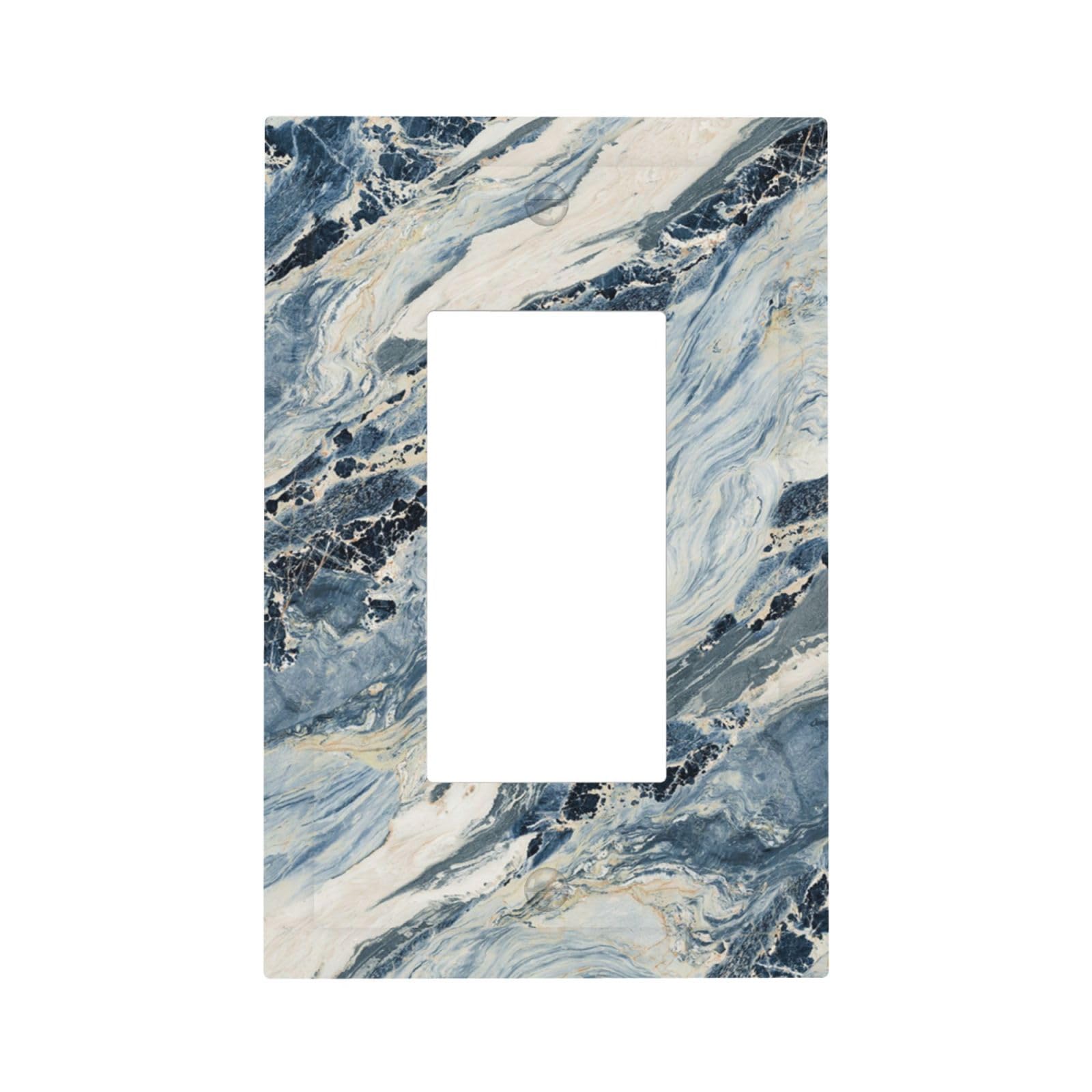 Naiqadnehz Decorative Outlet Covers Blue Grey Marbling Modern Abstract Design 1 Gang Single Rocker Light Switch Cover Plate Wall Plates GFCI Faceplate