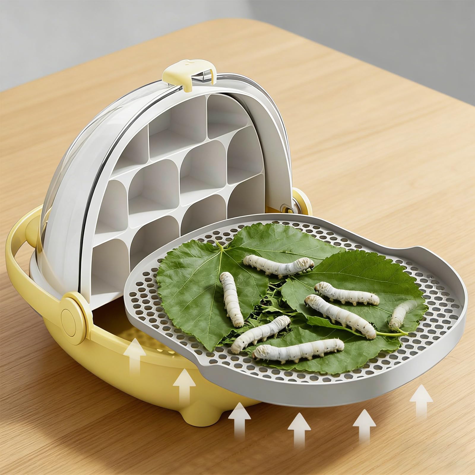 Caja De Crecimiento De Gusanos De Seda, Cápsula Espacial para La Cría De Gusanos De Seda, Jaula De Hábitat Animal,Caja De Alimentación con Asa, para Cría De Gusanos Y Pequeños Reptiles (B)
