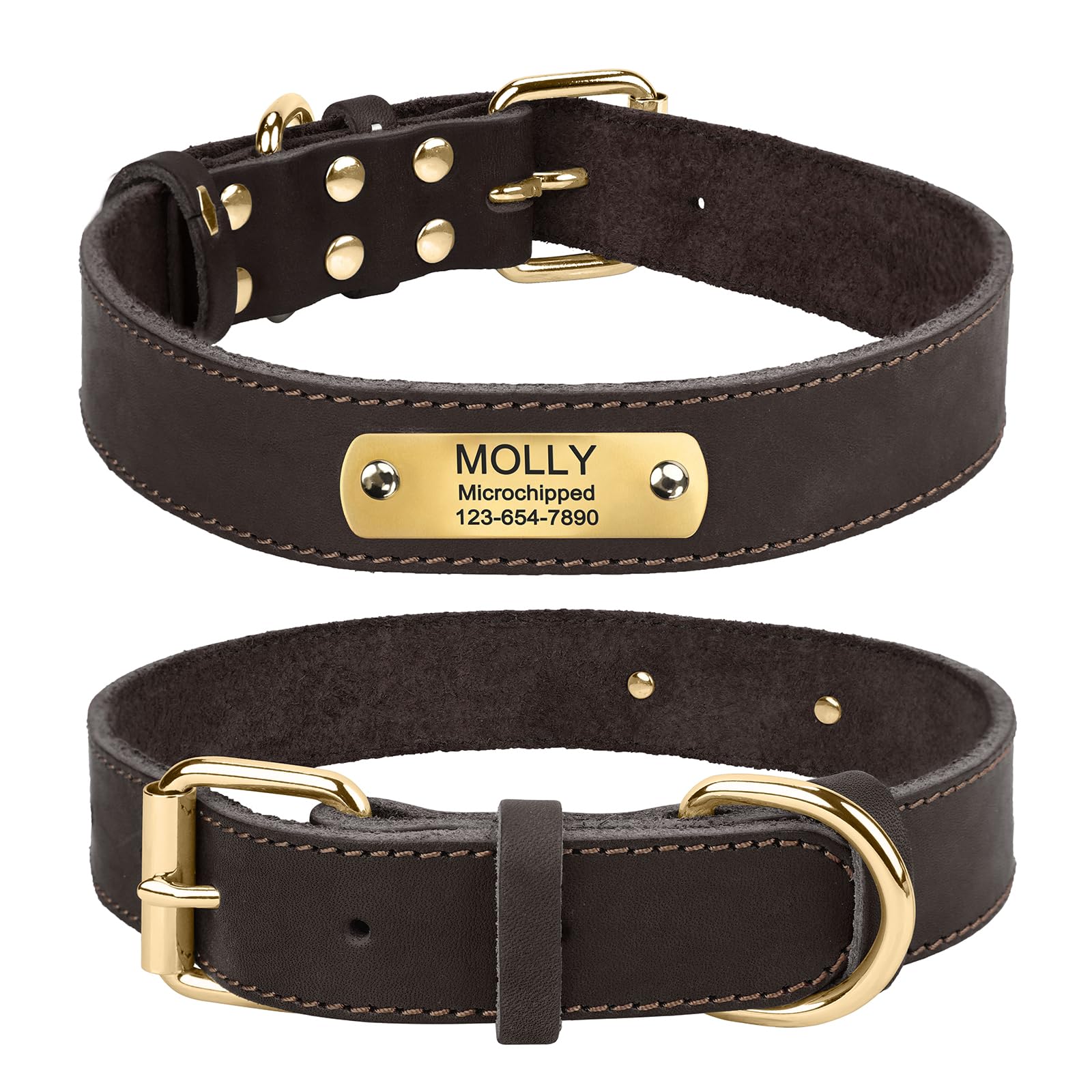 TagME Hundehalsband Personalisiert aus Leder mit Eingraviertem Hundename  und Telefonnummer, Hundehalsband aus Echtem Leder fr Groe Hunde :  Amazon.de: Haustier