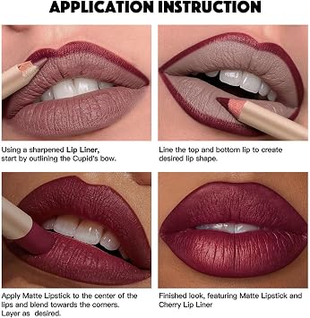 Deep Red Lipstick Lip Liner Set, Burgundy Lipliner Lipstick Kit, Long Lasting & Waterproof Highly Pigmented Full-Coverage Lip Pencil Stain Colour Makeup Kit