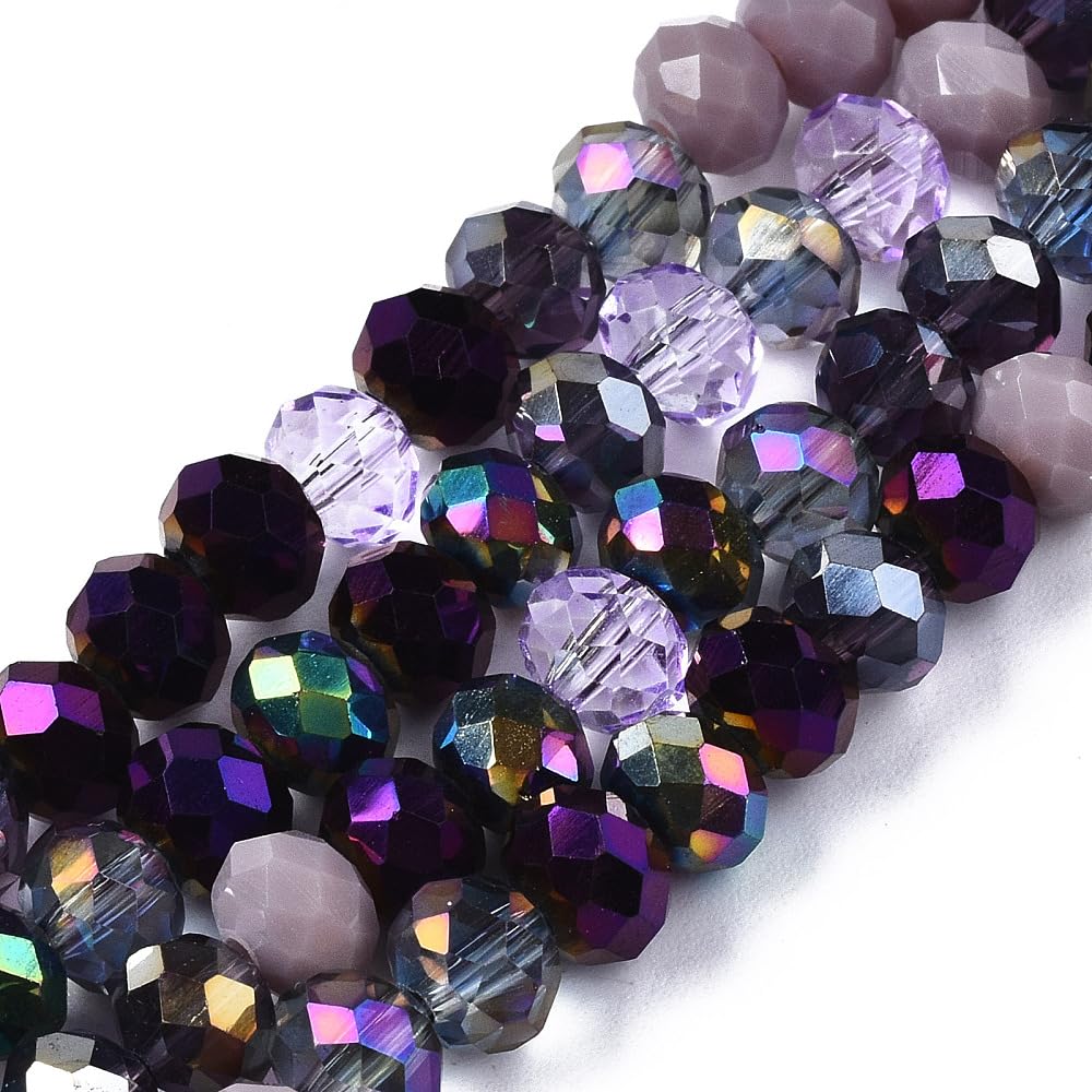 Perles rondes à facettes en verre galvanisé violet de qualité pour création de bijoux