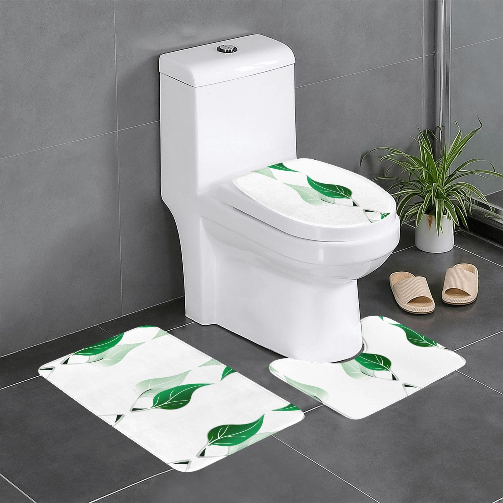 Tapis de salle de bain lot de 3 vert et argent WHJSSF 61x40,6 cm pour WC et lavabo