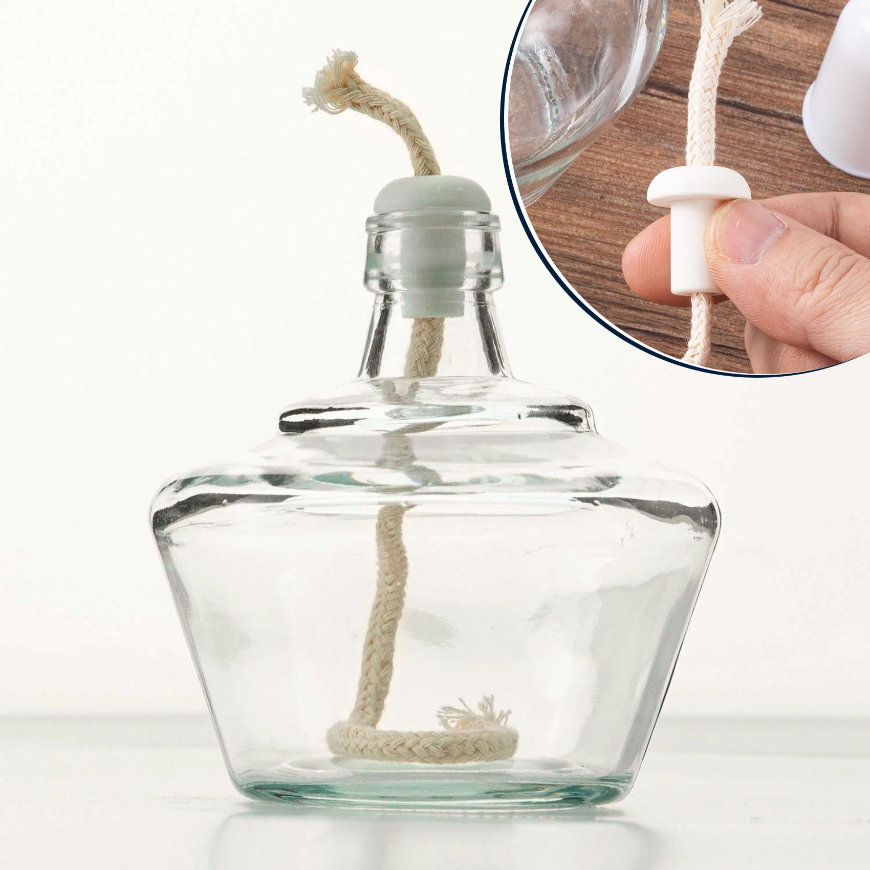 HINZIC 10 PCS 0.5FT Cotton Oil Lamp Wicks with 10 PCS Holders Braided Wick Replacement Round Candle Burner for Tiki Torches Alcohol Lampberger Kerosene Lamp