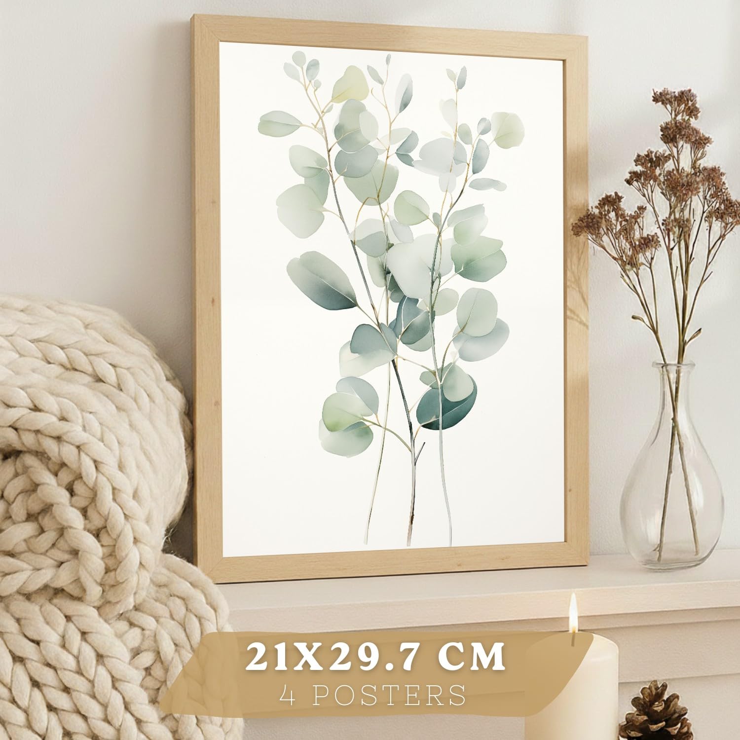 Nacnic Set 4 Quadri Botanici Boho Moderni Arredamento Salotto Camera Da Letto Cucina Bagno A3 Telaio In Legno Chiaro