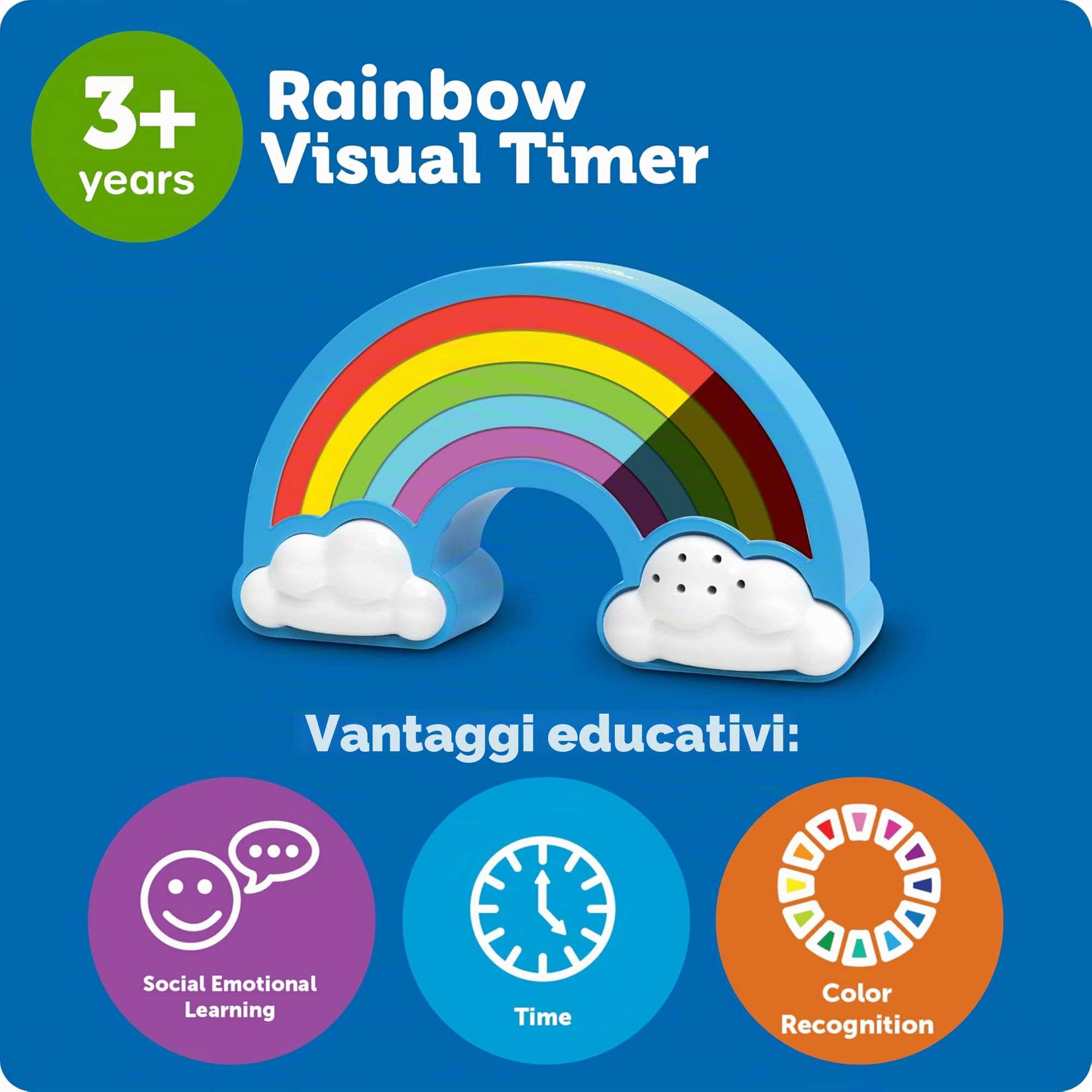 Learning Resources Timer Visivo Arcobaleno per Bambini, Dai 3 Anni, Timer per Classe e Casa, Supporto Sensoriale per Transizioni, 5 Impostazioni di Tempo