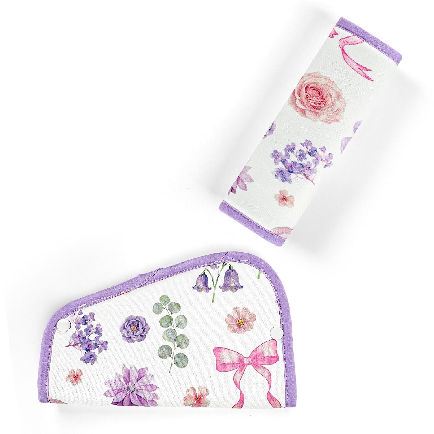 Kids Seat Belt Cover Pads, Soft Seat Belt Adjuster for Kids, Pea Pod Children Universal Shoulder & Belly Protective Padding, Breathable Car Seat Strap Cushion Covers for Boys Girls (Floral&Bows)