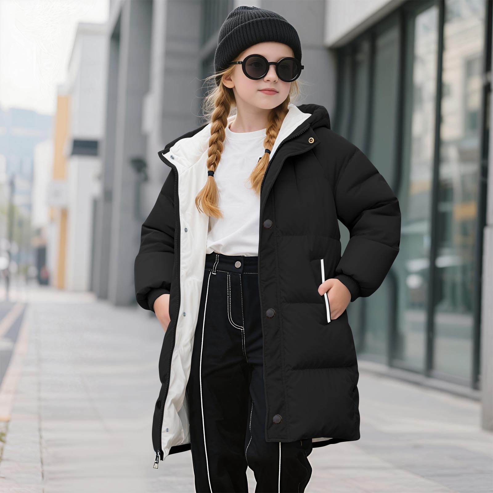 Abrigo de Invierno Acolchado para Niñas y Niños con Capucha Grueso Cálido Chaquetas Largo de Plumas Color Sólido Cortavientos Manga Larga Parka Resistente Al Viento Caliente Plumifero 2-11 Años