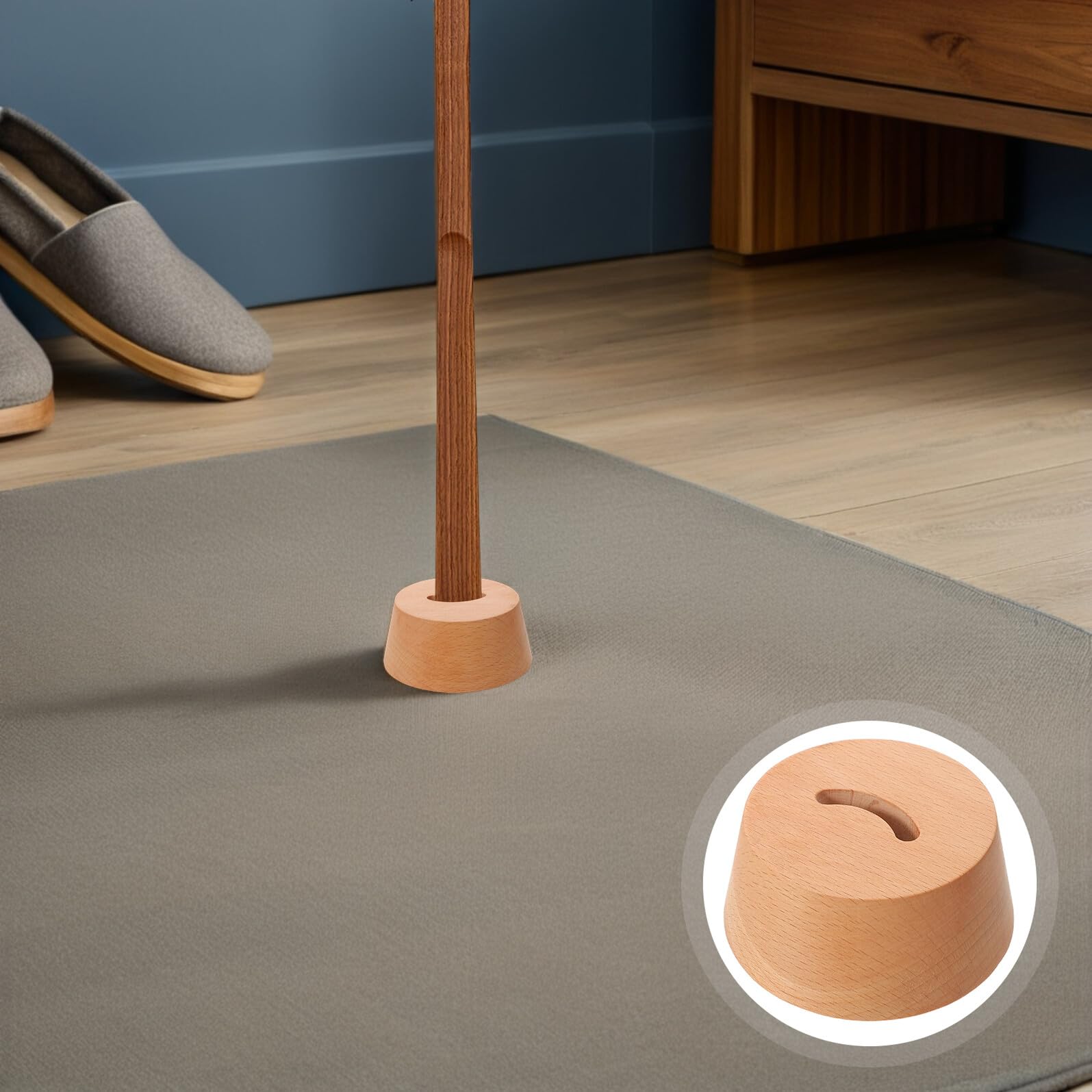 Soporte de Base para Calzador de Madera de Haya, Base Antideslizante Redonda para Pasillos y Organizador Ergonómico de Calzadores, Accesorio Práctico para Ayudas de Vestirse