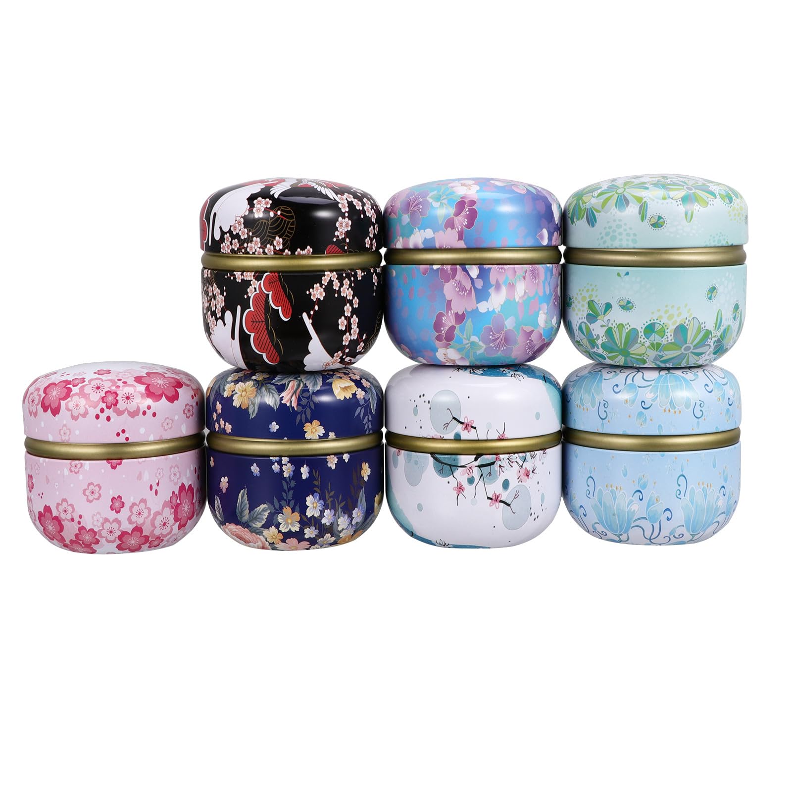 VICASKY Lot de 7 Boîtes Rondes en Fer Miniatures pour Bougies, Boîte de Rangement pour Thé et Épices, Métal Robuste, Format Compact, Coloris, pour Aromathérapie et Décoration Intérieure
