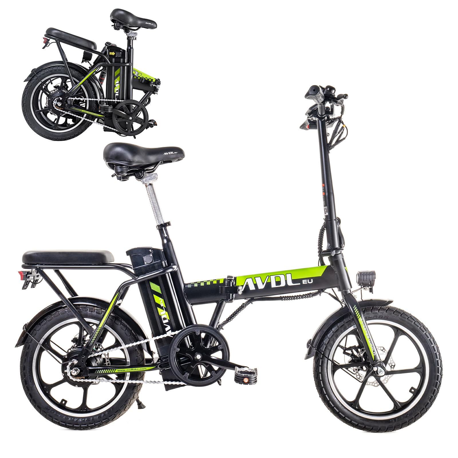 Bicicleta eléctrica plegable de 16 pulgadas para adultos, bicicleta eléctrica para hombre, mujer, bicicleta eléctrica urbana, batería 36 V 12,8 Ah, asistencia eléctrica hasta 25 km/h, frenos