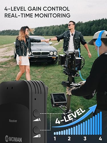 Miniatura 3 de Moman Micrófono de solapa inalámbrico, sistema de micrófono de solapa inalámbrico compacto de 2.4 GHz con transmisión de cancelación de ruido,