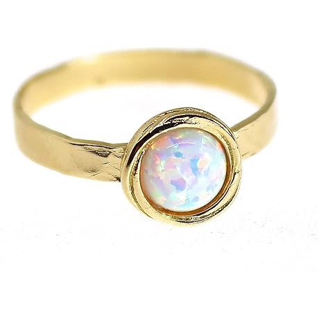14k Opal Gold Plated White Opal Ring Band