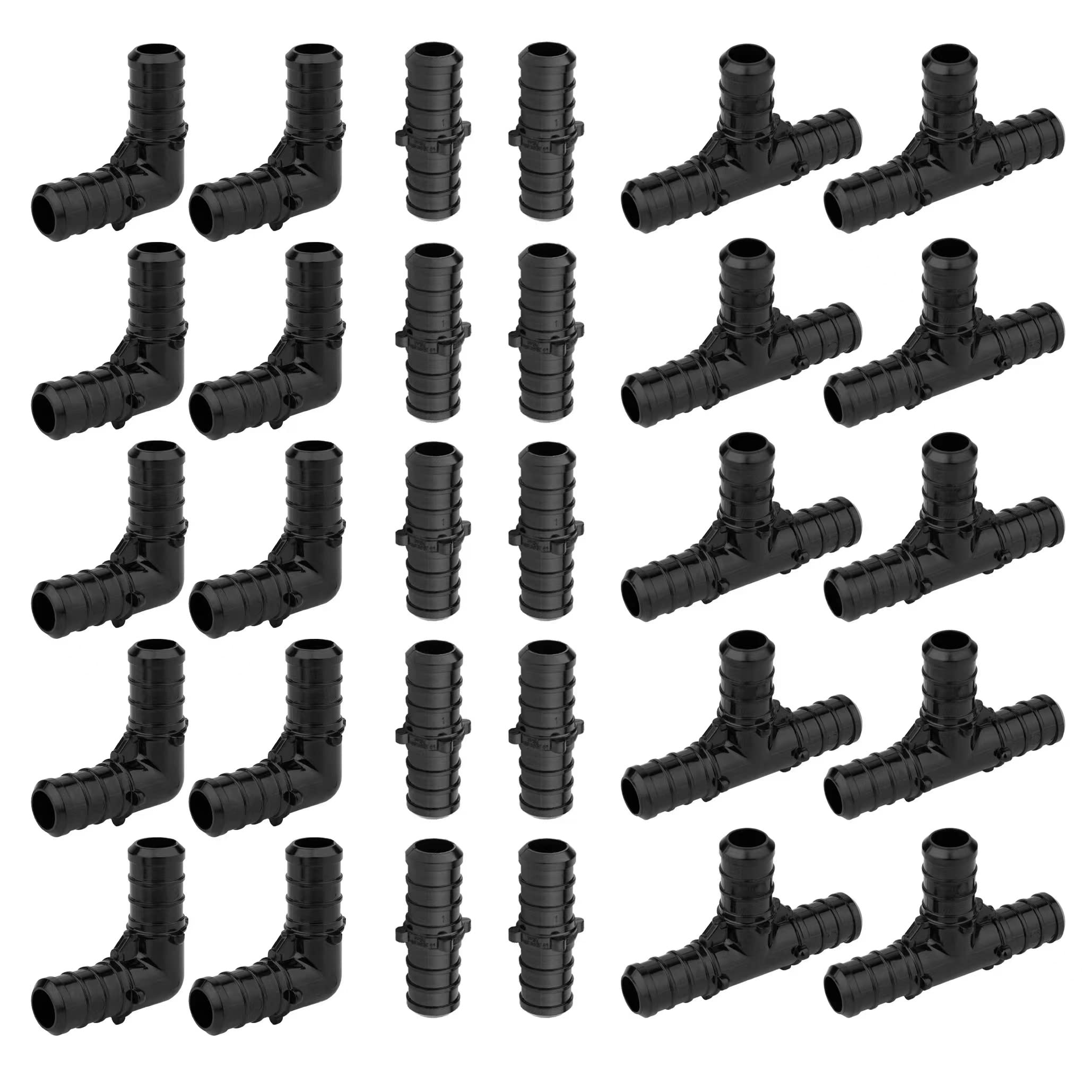 EFIELD(Pack of 30 ) 1/2" Poly PPSU Barb Crimp Pex Fitting Combo With Tees, Elbows, Couplings 10 PCS each (1/2 Inch)