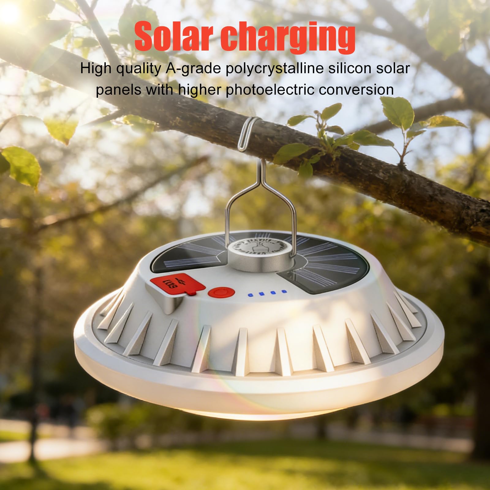 PORFOYO 2 pezzi LED lampada da campeggio ricaricabile solare lampada da campeggio con telecomando, 120 LED luce da campeggio con USB, 5 modalità, IP65 impermeabile, diametro 16 cm, per campeggio