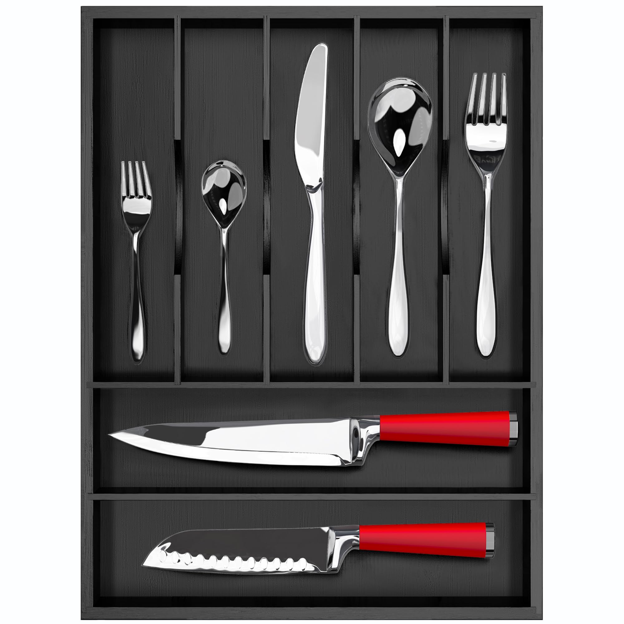 ROYAL CRAFT WOOD Bamboo Kitchen Drawer Organizer - Silverware Organizer/Utensil Holder and Cutlery Tray (Black)