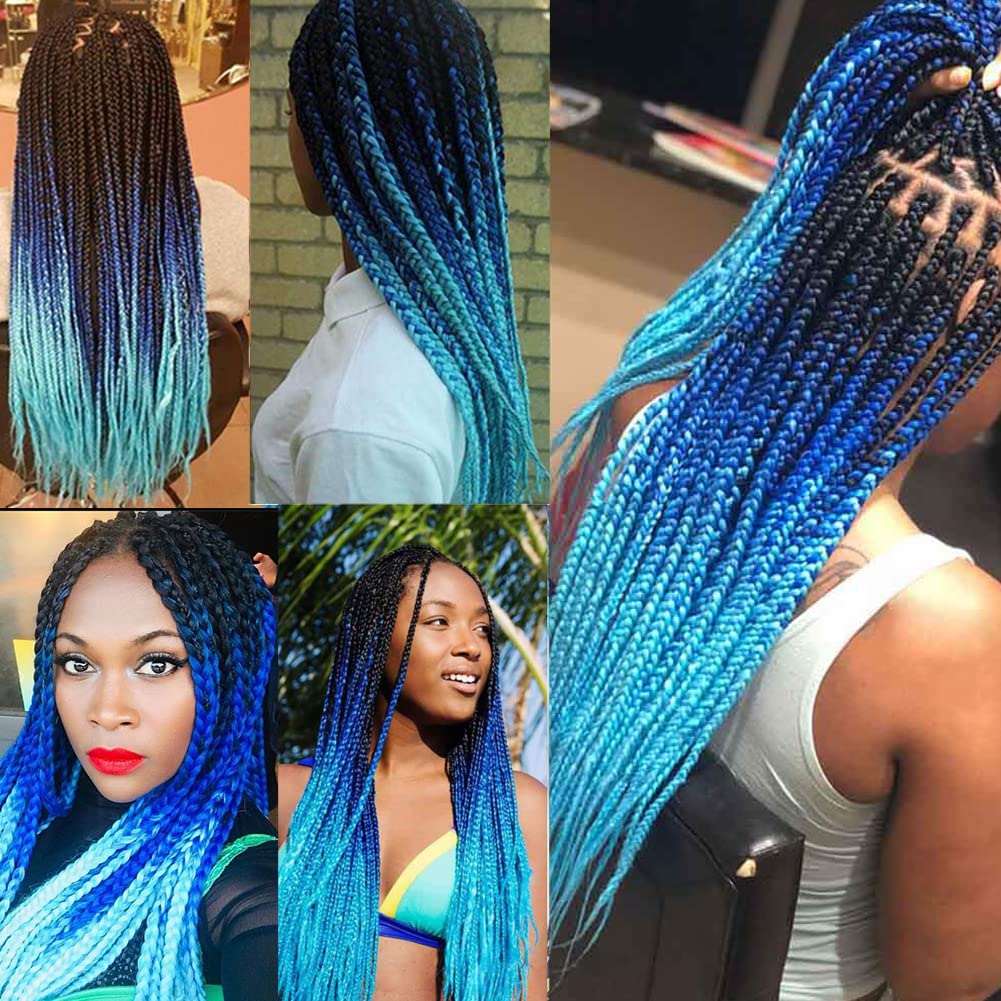 Amazon.com : AFNOTE Ombre Blue Braiding Hair Extensions 24  display picture 2