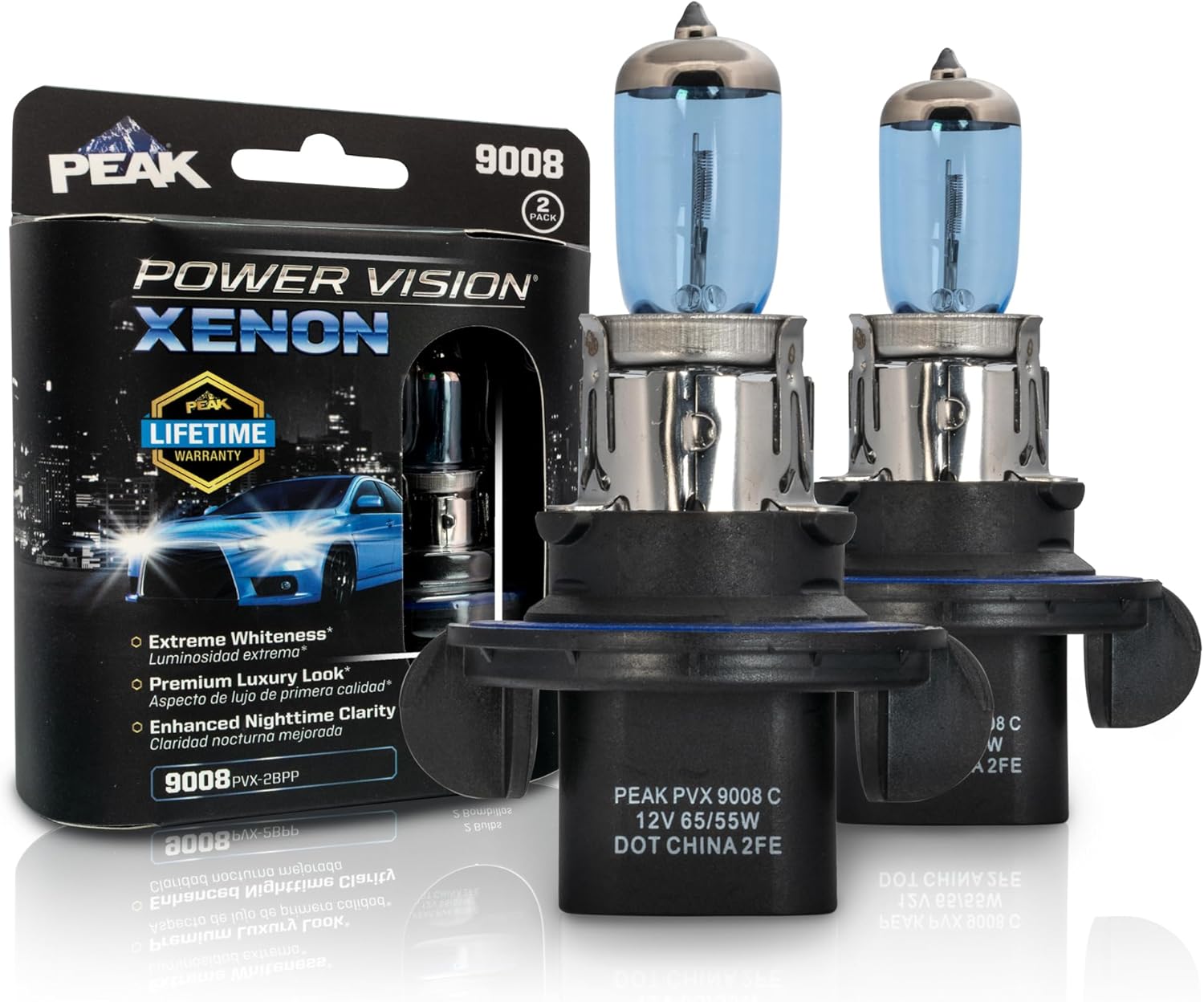 PEAK 9008 Power Vision XENON Bright White 65/55-Watt Headlights, Pack of 2