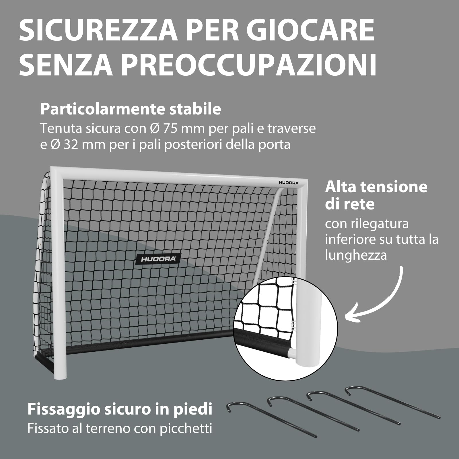 HUDORA Porta da calcio Advanced 300 - Porta da calcio per bambini/ragazzi e adulti - Porta da giardino - Porta da resistente alle intemperie e stabile con rete a maglia stretta