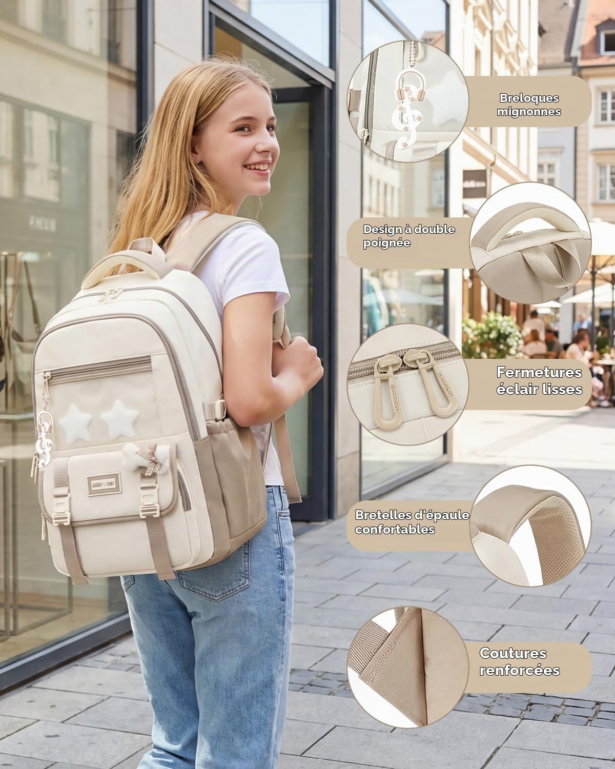 Amythe Sac à dos Ado Fille 3e-9e École Voyage