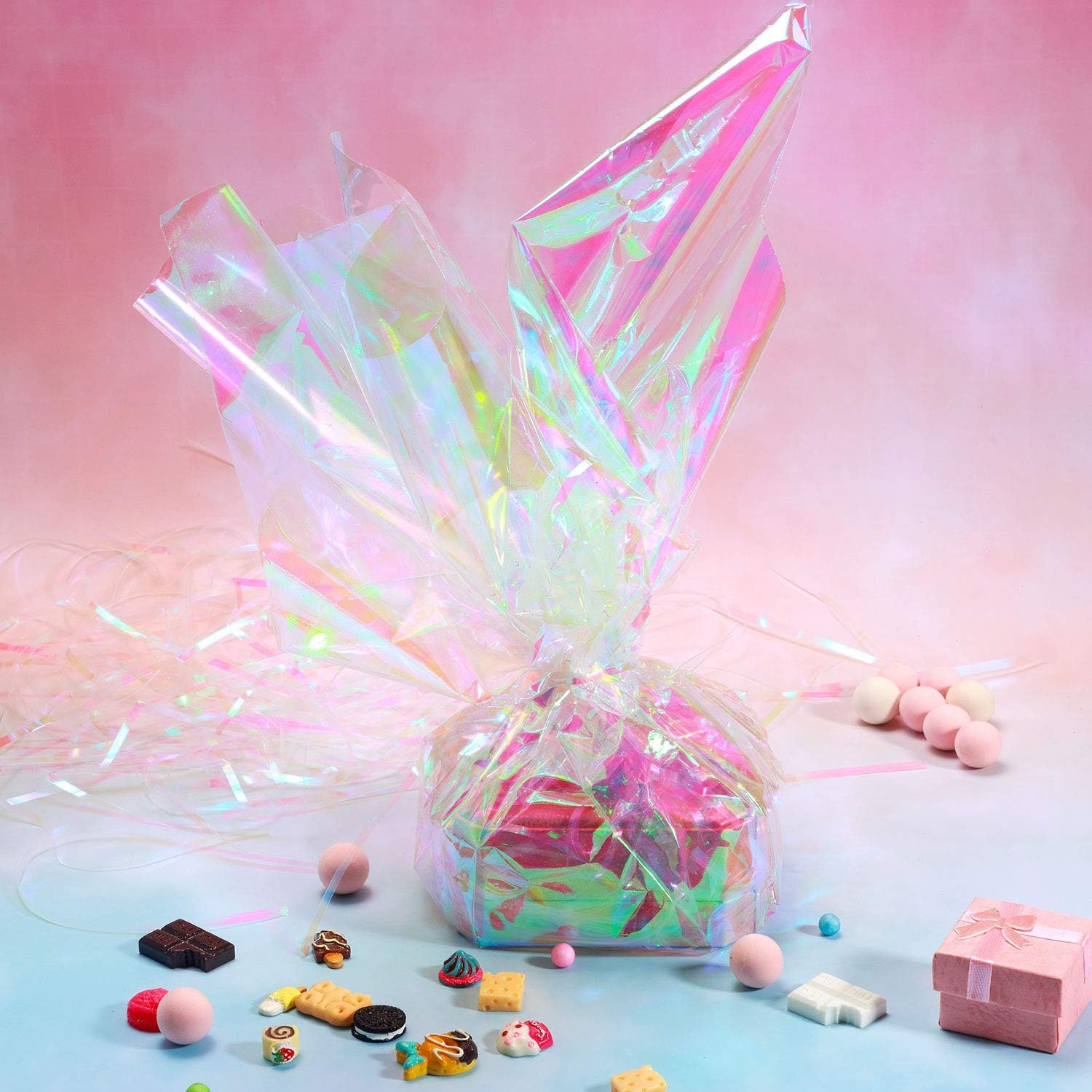 39 x 138 Inch Iridescent Cellophane Iridescent Wrapping Paper Holographic Paper 11.5 Feet Cellophane Wrap Iridescent Film for DIY Wrapping or Basket Filling Decoration Supplies(Pink) : Health & Household