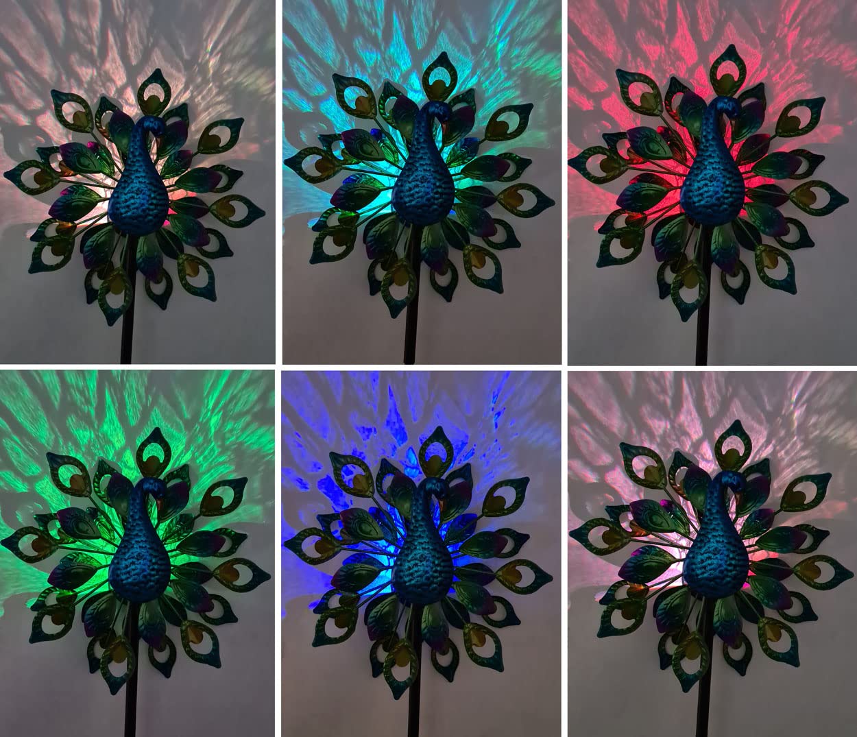 abc HOME | Gartenstecker Pfau | LED | Solarpanel | Lichtsensor | 190 cm H