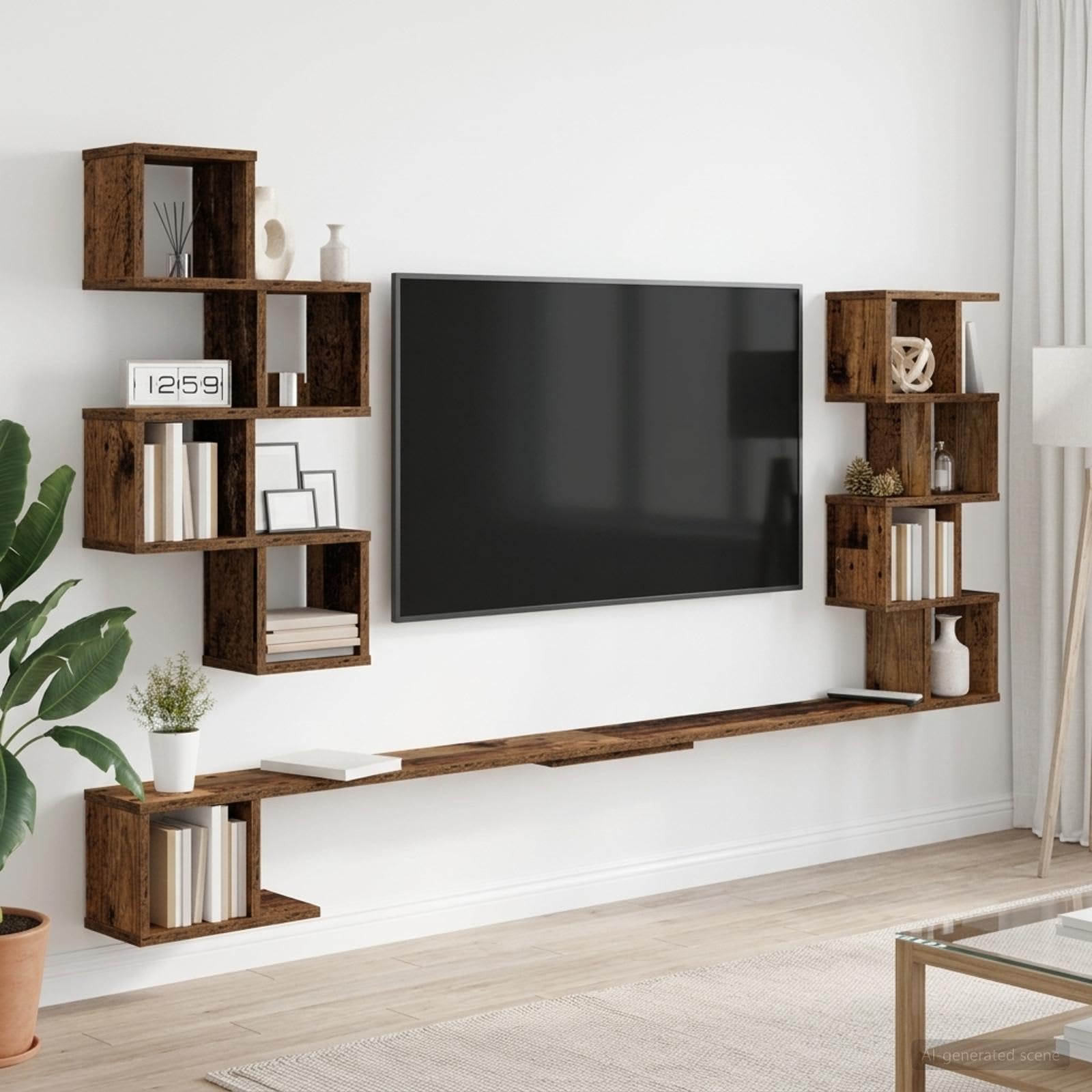 vidaXL Étagère Murale pour téléviseur Bois Ancien 200 x 15 x 94 cm, Salon Moderne, Meubles Tendance, étagères murales, Console média, Rangement Suspendu pour l'organisation à la Maison