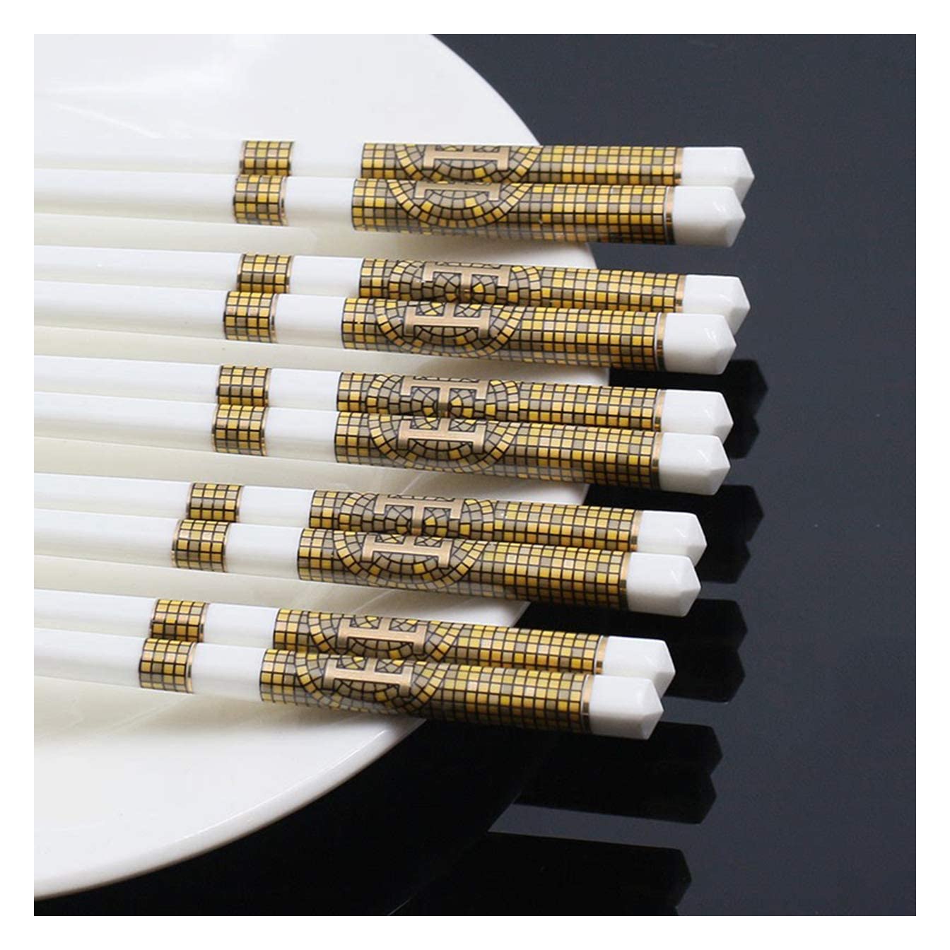 Baguettes en céramique osseuse de Haute qualité, Jolies Baguettes Chinoises en Porcelaine de 9,6 Pouces, réutilisables, lavables au Lave-Vaisselle, 5 Paires de Baguettes