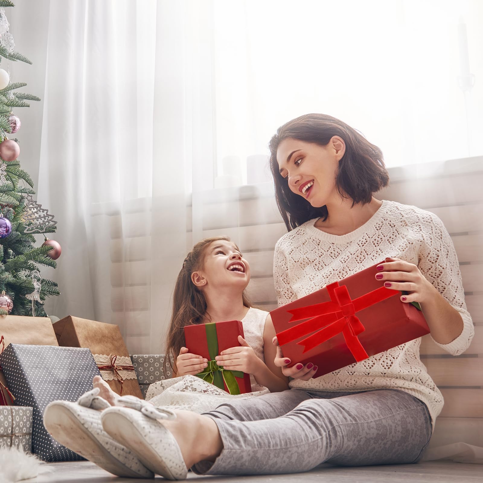 JarThenaAMCS 4 Rollen 40 Meter Weihnachts-Samtband 2,5 cm blau grün rot gelb einseitiges Satinband für Weihnachten DIY Handwerk Kranz Schleife Herstellung