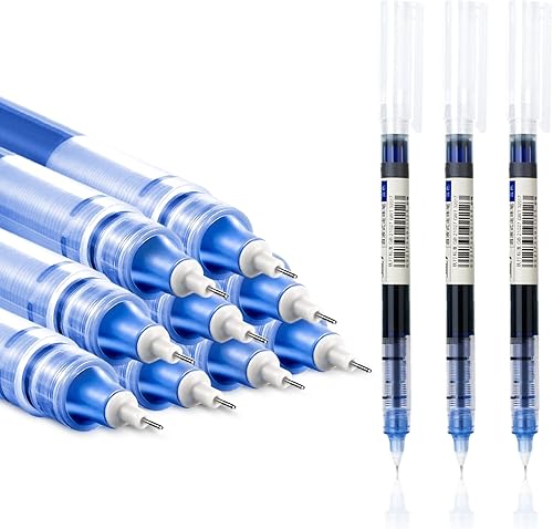 EZWORK 12 bolígrafos de punta rodante, tinta de secado rápido, punta extrafina de 0.020 in, tinta líquida, color azul