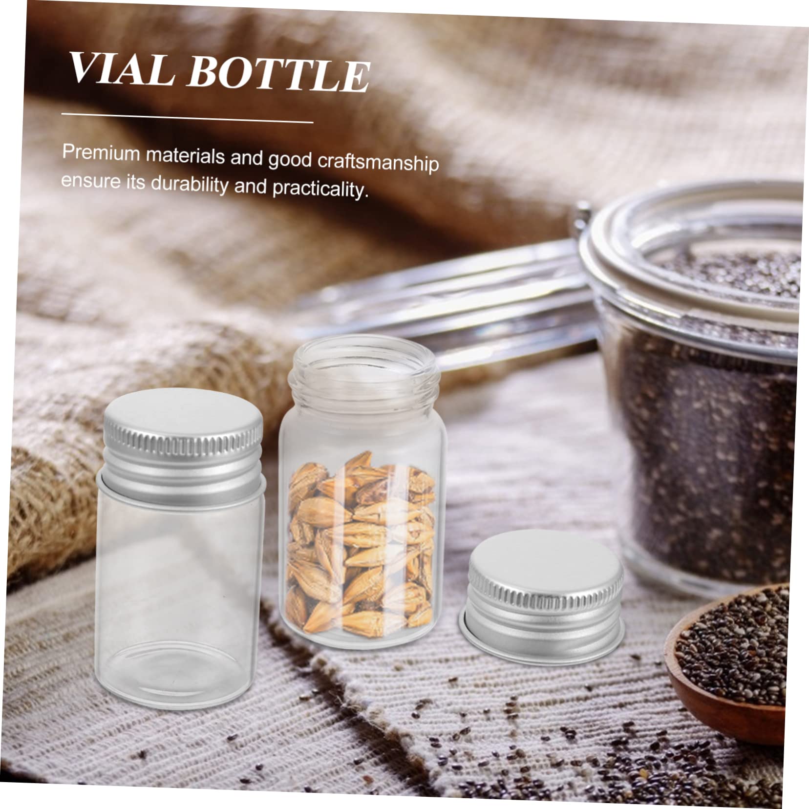 Mikikit 50 Botellas de Vidrio Transparentes Pack de 50 Unidades con Tapa de 20ml Ligeras y Fáciles de Transportar, Ideales para Muestras y Laboratorio