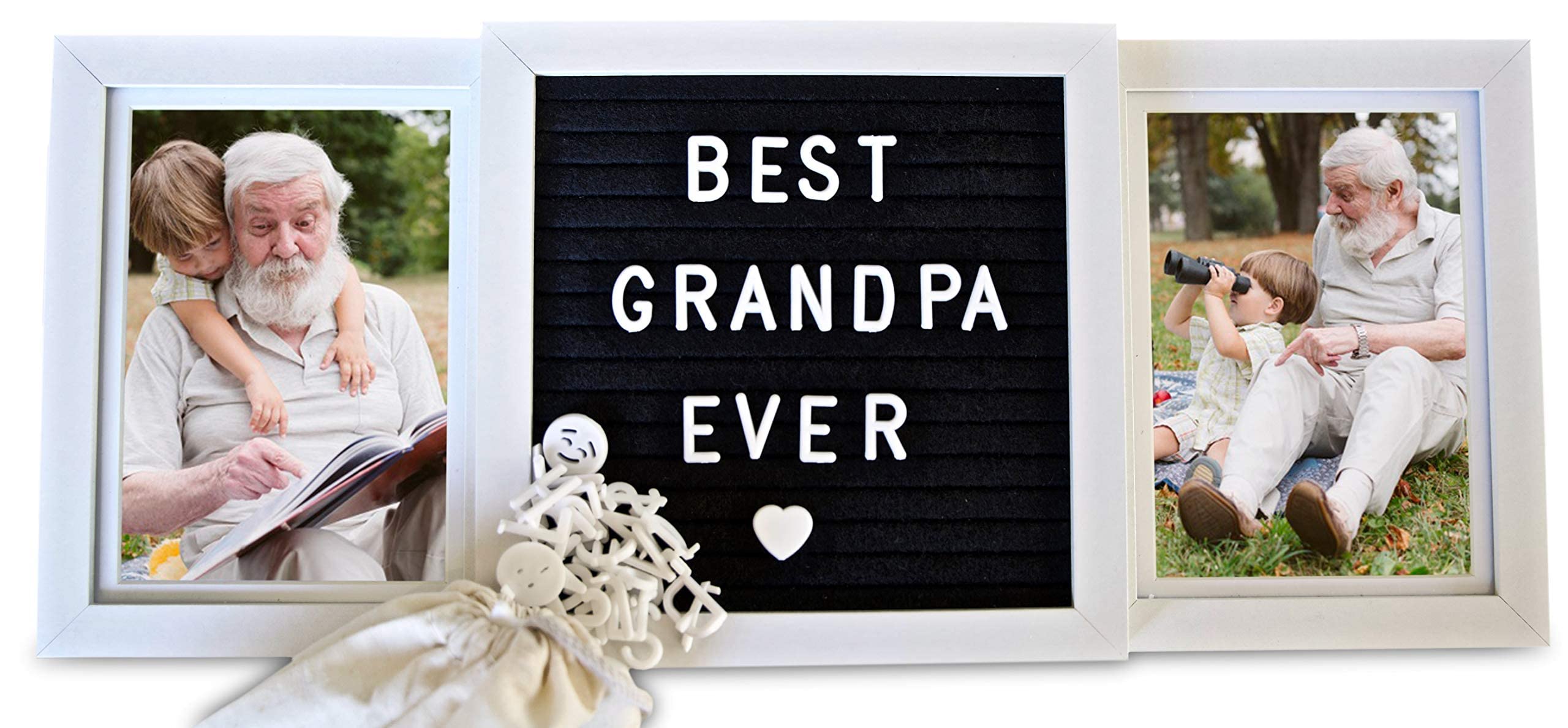 Oak letters Custom Picture Frame with Genuine Felt Letter Board (White) - Personalized Two Picture Frame for Grandkids, Grandpa, Grandma, Pop, Fathers Day