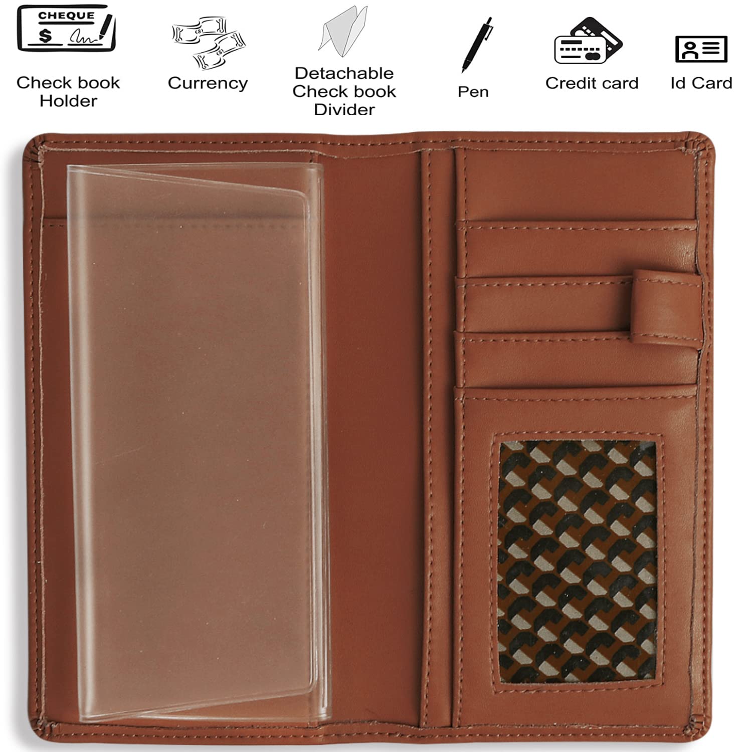 Sanlykate Couverture de chéquier en cuir pour homme et femme, blocage RFID, porte-cartes avec séparateur gratuit, chèques standard avec inserts pour stylo, peau, One Size, Style portefeuille
