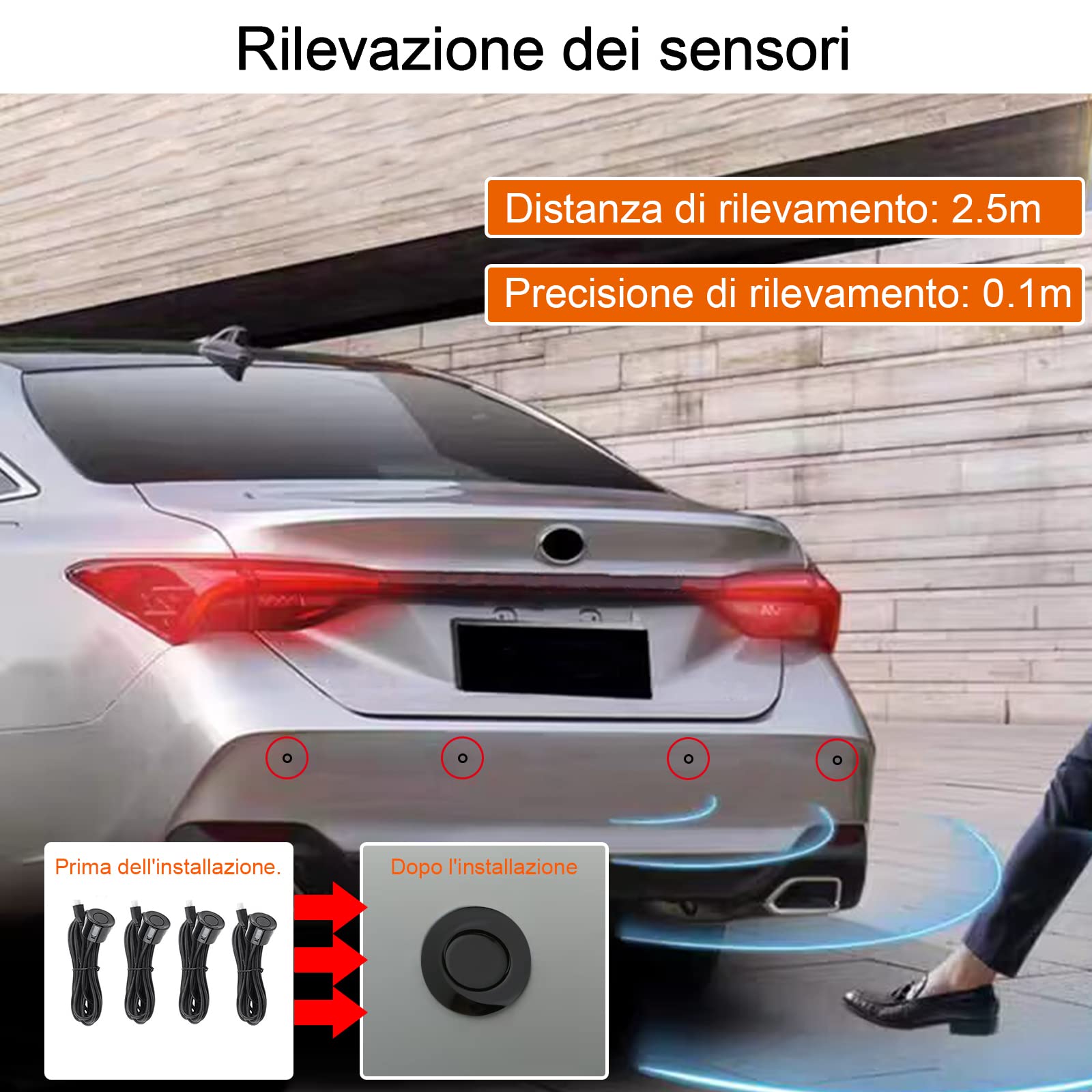 Einparksensor Rückfahrradarsensor Rückfahrradar-Kit enthält 4 Parksensoren, akustische Warnung. (schwarz)