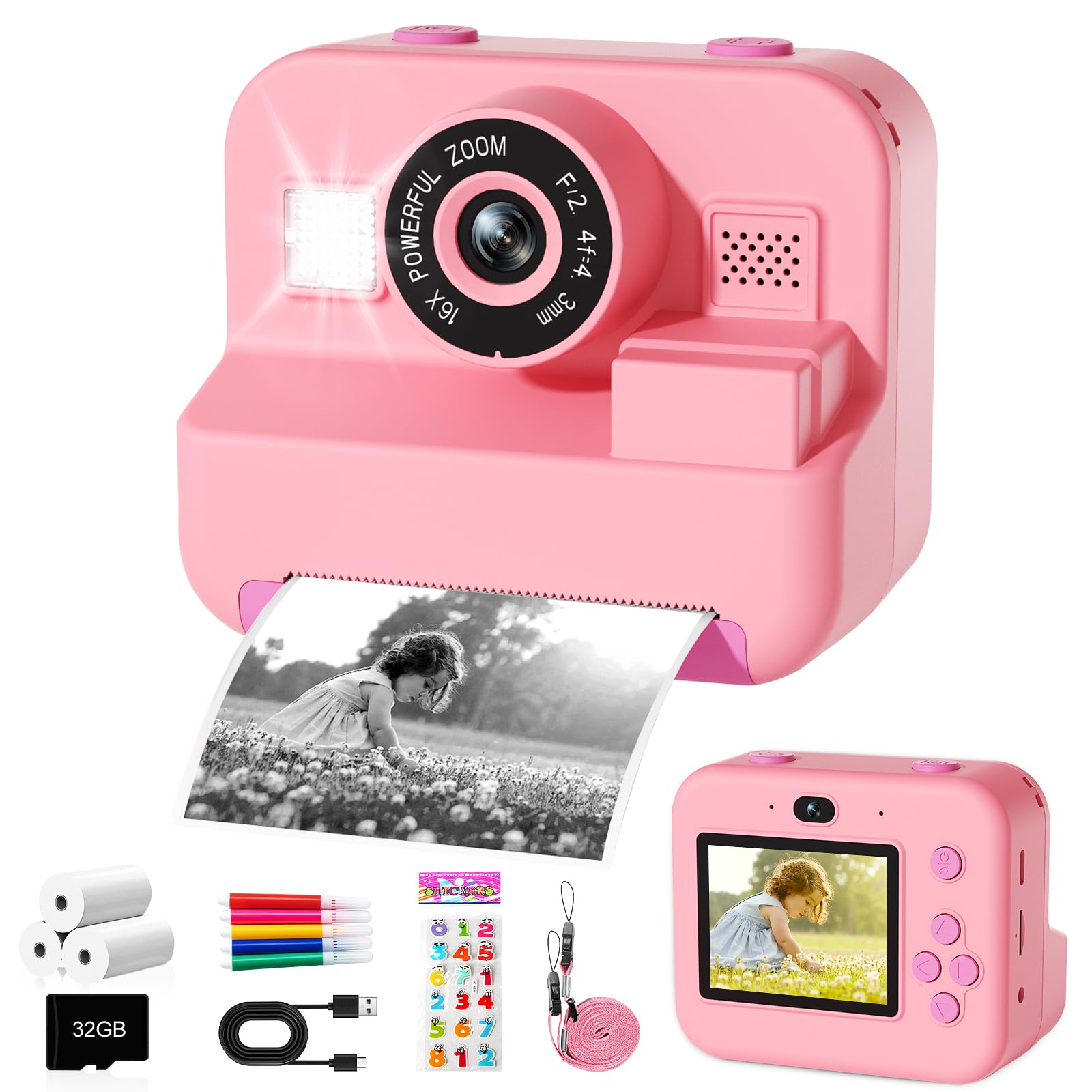 Kids Camera Instant Print - 1080P HD Video Digital Camera for Toddler with Printing Photo Paper, Portable Toy for 4 5 6 7 8 9 10 Years Old, Christmas Birthday Gifts for Boys Girls (Red)
