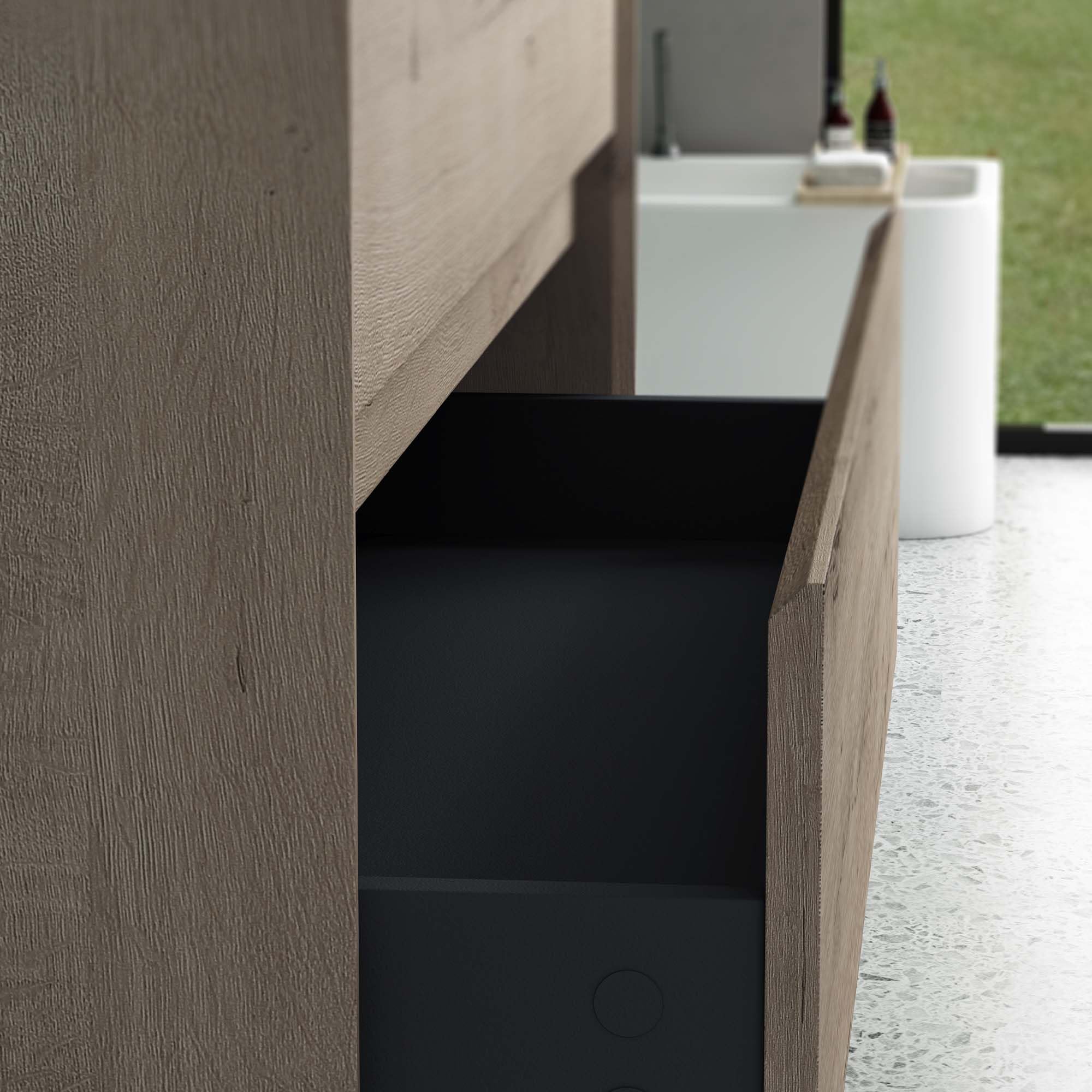 doporro Badmöbel Set Waschtischunterschrank Waschtisch mit Unterschrank Wandhängender Waschbecken-Unterschrank mit Soft-Close in Eiche Greige 60cm inkl. Mineralguss-Waschbecken Rimo