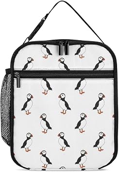 Reusable Tote Lunchbox Puffin Birds Pattern Adult Portable Cooler Lunch Box Insulated Lunch Bag for Work Picnic