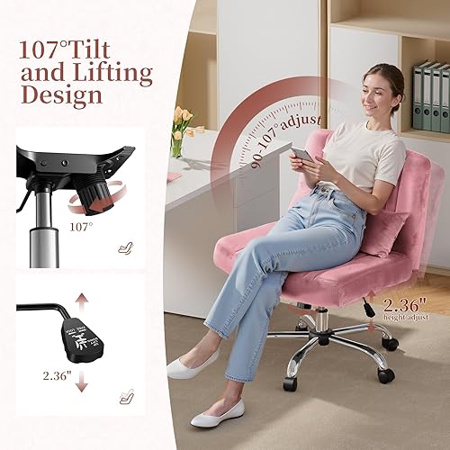 Miniatura 6 de Warmiehomy Silla de escritorio cruzada de terciopelo con ruedas, sillas de oficina de lujo con patas cruzadas para oficina en casa, silla giratoria